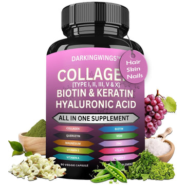Multi Collagen Pills Peptides Types I, II, III, V & X MCG Biotin Keratin Hyaluronic Acid MSM Vitamin C Zinc Magnesium with Grape Seed Extract, Quercetin - Hair Skin and Nails Vitamins Capsule DarkingwingsAu supplements
