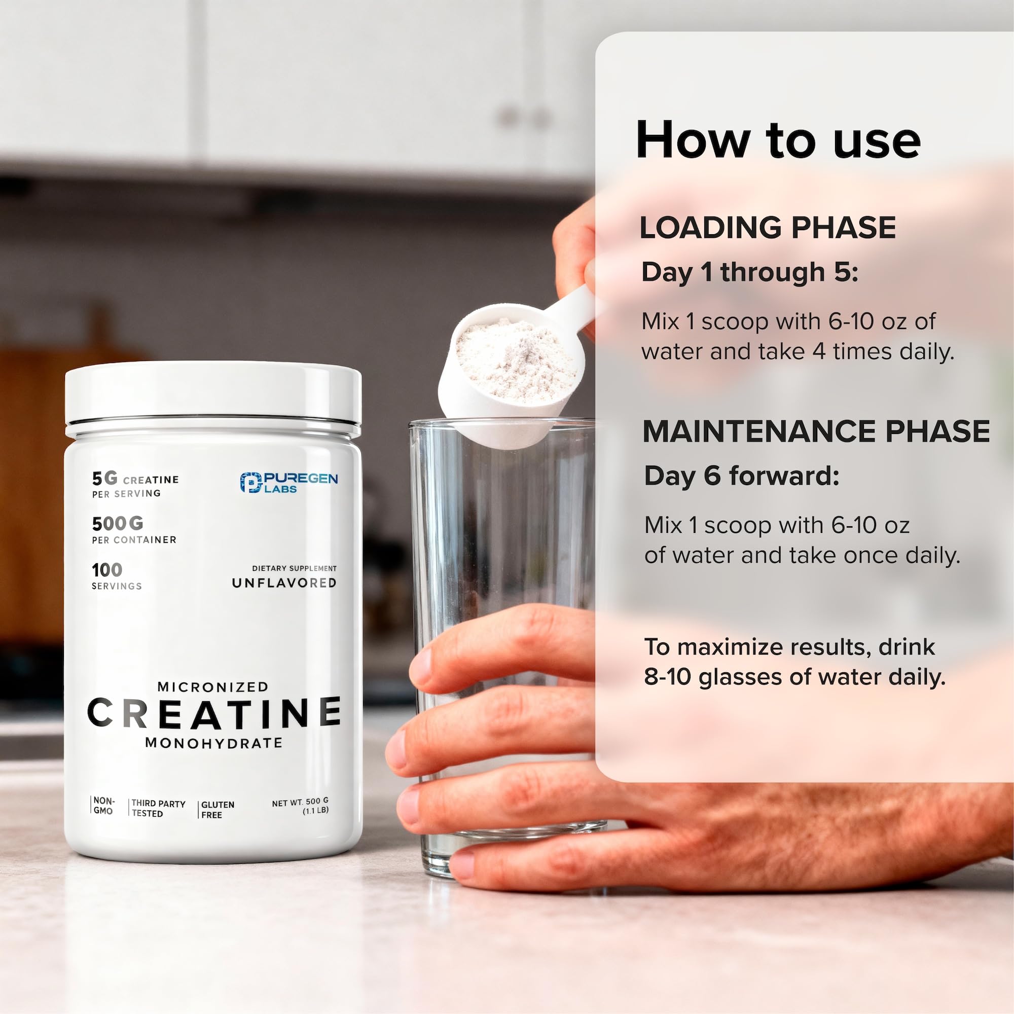 Puregen Labs Micronized Creatine Monohydrate Powder 500g – Pure, Unflavored, No Additives | 5000mg Per Serv (5g) - 100 Servings | Third Party Tested for Quality P Puregen LabsAu supplements