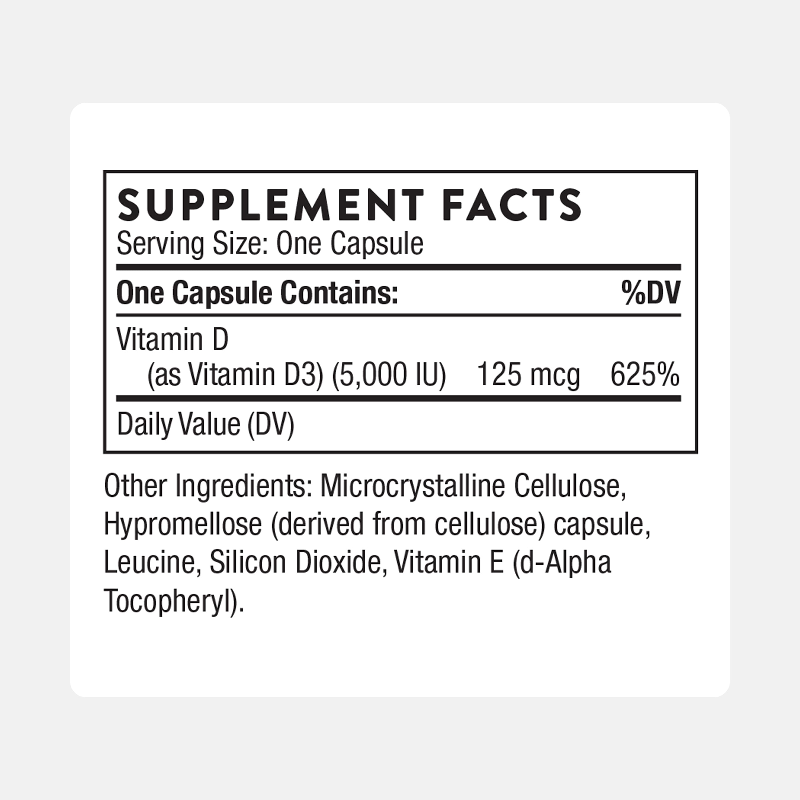 THORNE - Vitamin D-5000 - Vitamin D3 Supplement - Support Healthy Bones, Teeth, Muscles, Cardiovascular & Immune Function* - NSF Certified for Sport - Gluten-Free, Soy-Free - 60 Servings THORNEAu supplements