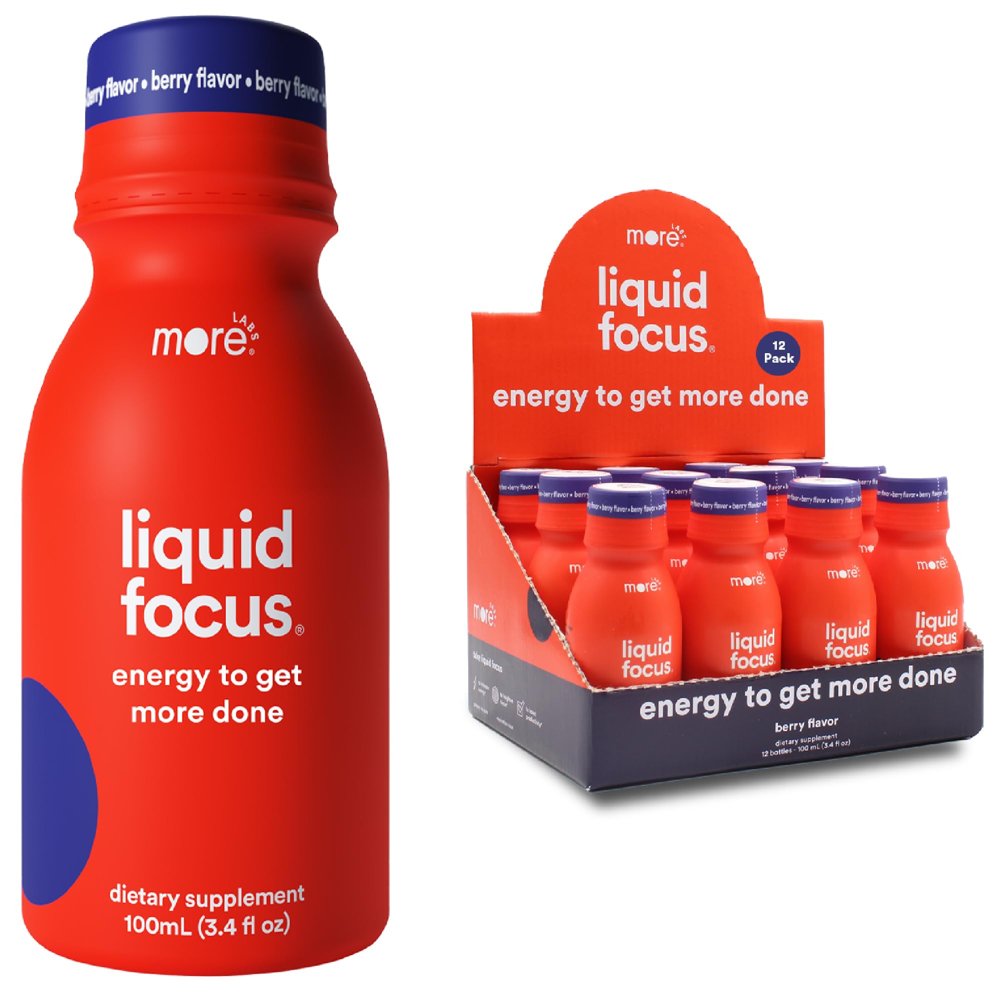 More Labs Liquid Focus, Nootropic Smart Drink with Powerful Antioxidants & Adaptogenic Herbs for Energy and Concentration, 150mg Caffeine (Pack of 12) More LabsAu supplements
