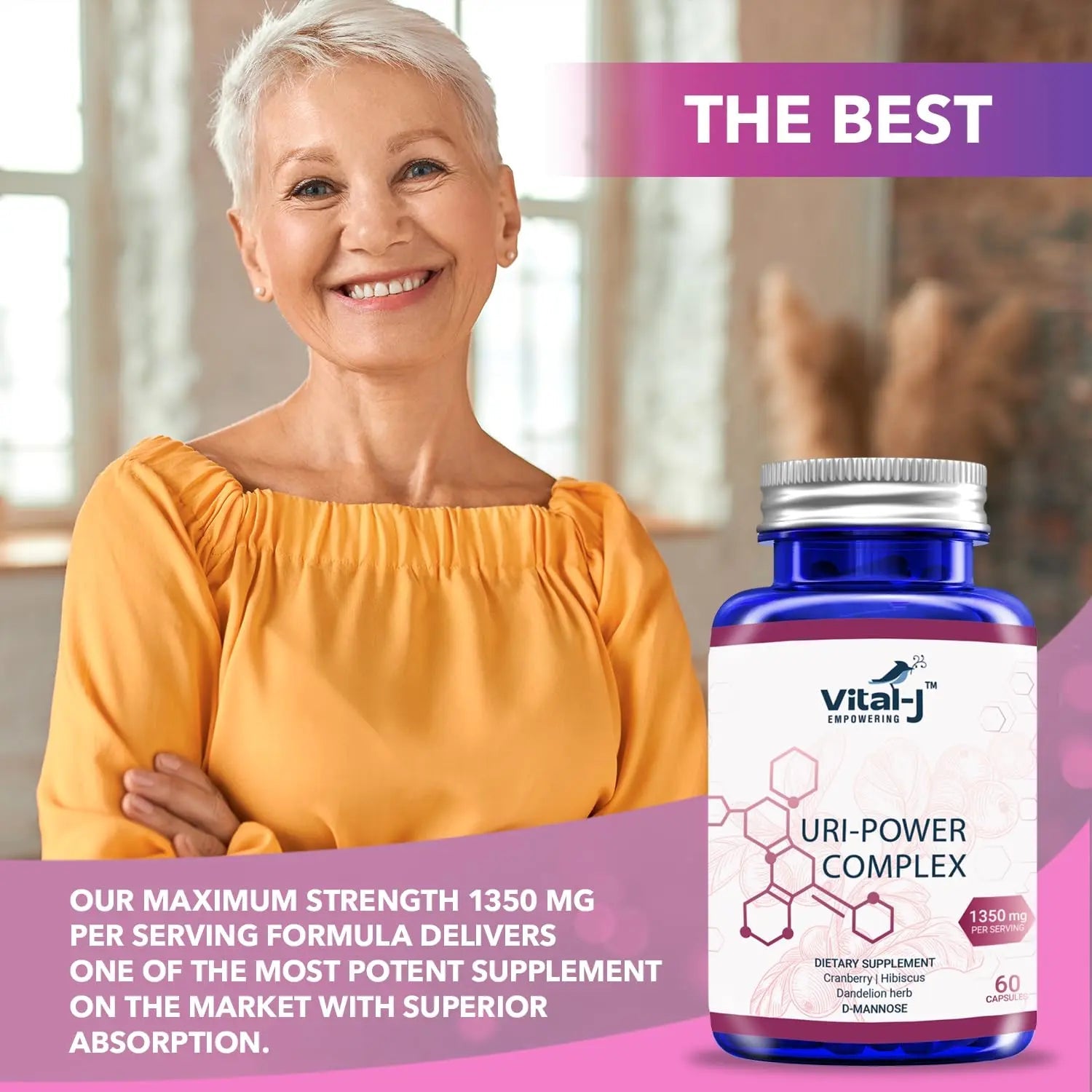4-IN-1 URI POWER COMPLEX 1350mg - D Mannose, Cranberry, Hibiscus, and Dandelion Herb - Naturally Cleanse the Bladder and Urinary Tract 60 capsules – Specialized Approach for UTI Avoidance Vital-J EmpoweringAu supplements