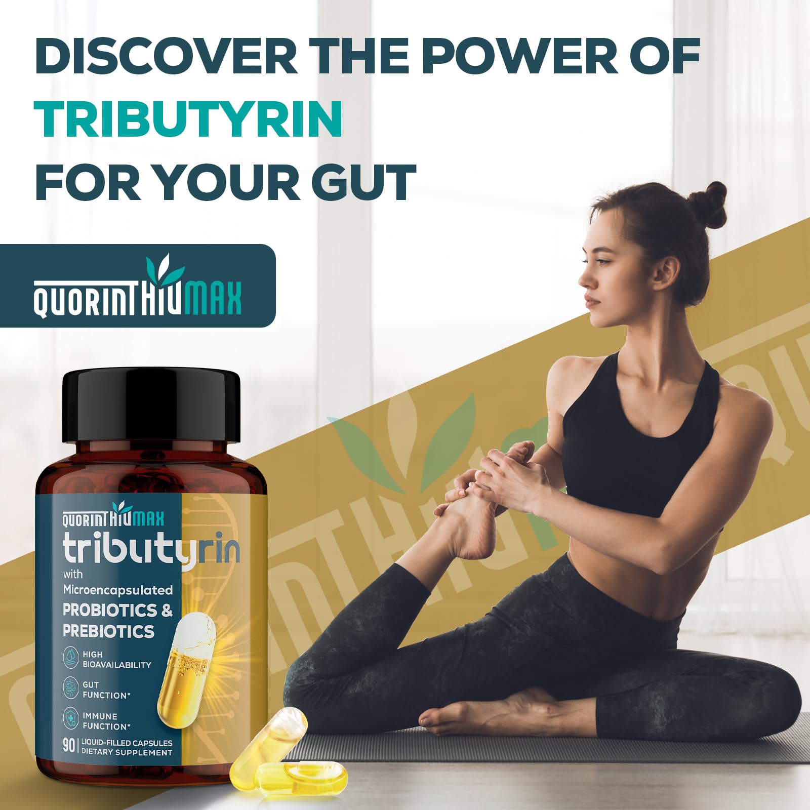 Tributyrin Supplement for Gut & Immune 800mg | High Bioavailability with Microencapsulated Probiotics & Prebiotics - Advanced Liquid-Filled Tributyrin Complex, Gluten Free, 90 Capsules QuorinthiumaxAu supplements