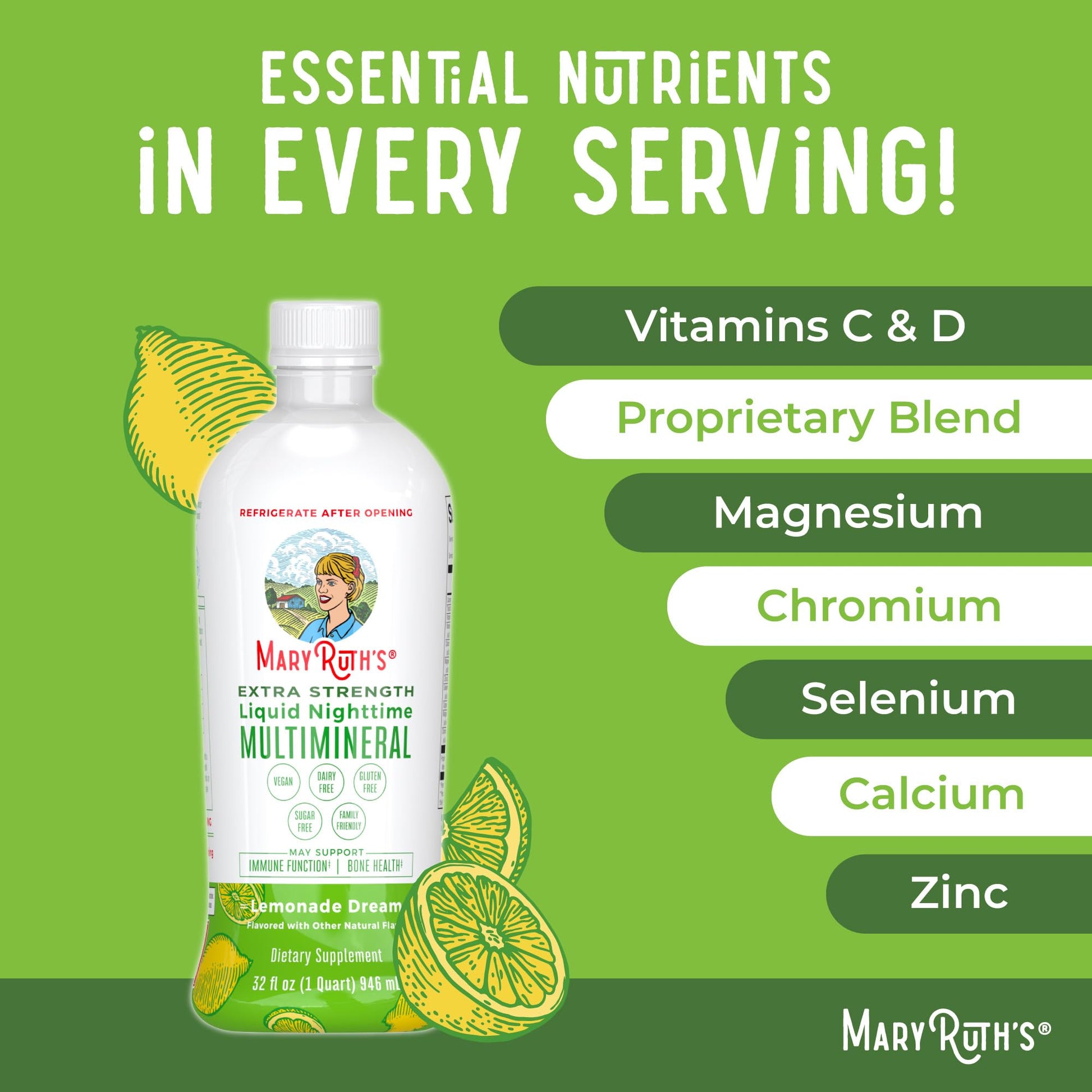 MaryRuth Organics Extra Strength Nighttime Liquid Multimineral | Sugar Free | Calm Magnesium Citrate | NO Melatonin | Calcium Magnesium Zinc | Muscle Relaxation | Lemonade Flavor | Vegan | 32 Serving MARYRUTH'SUS supplements