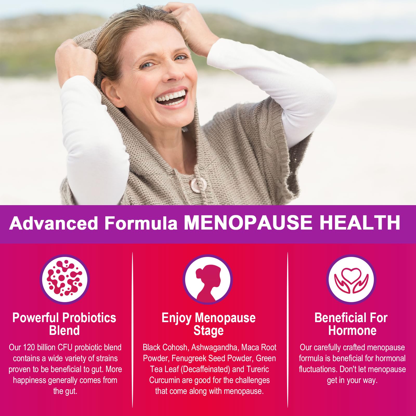 Menopause Supplements for Women, 120 Billion CFU Menopause Probiotics for Women, All-Natural Probiotic for Hot Flashes Menopause, Night Sweats, Mood Swings, Gut and Hormone - 60 Herbal Capsules ZwlloodAu supplements
