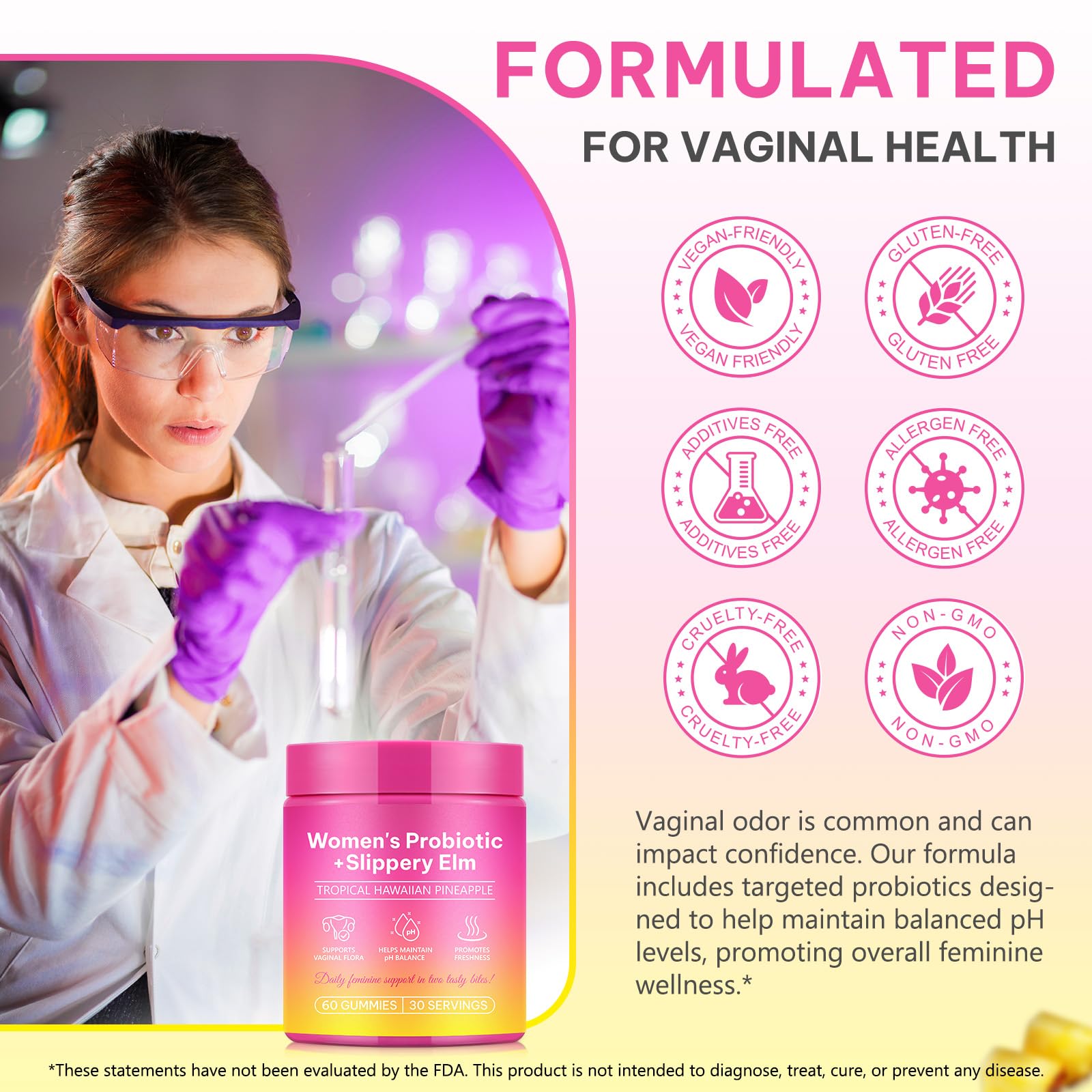 KITNOBLIS Feminine Probiotic Gummies with Slippery Elm- Pineapple Gummies for Women pH Balance, Gut Health & Immune Supports | with Prebiotics & Lactobacillus Blend (60 Gummies) KITNOBLISAu supplements
