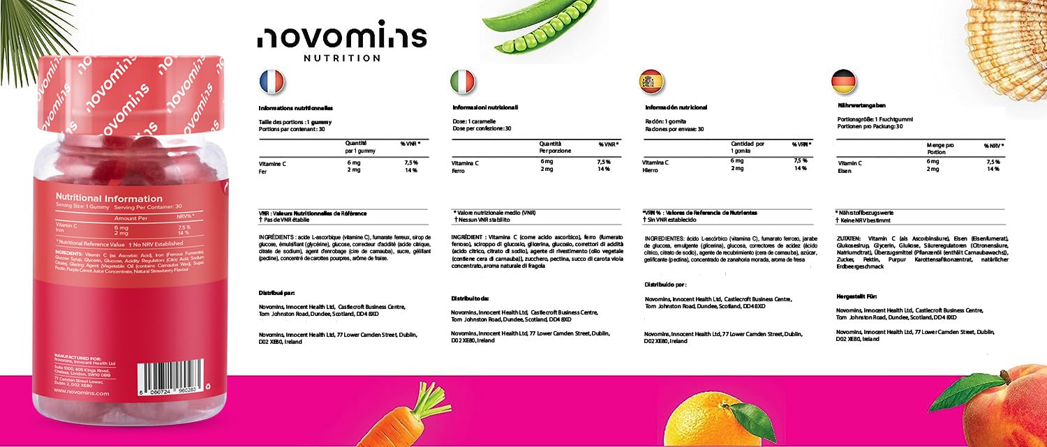 Kids Iron Gummies – Iron Supplement for Kids – Energy & Immune System – Vegan novominsUS supplements