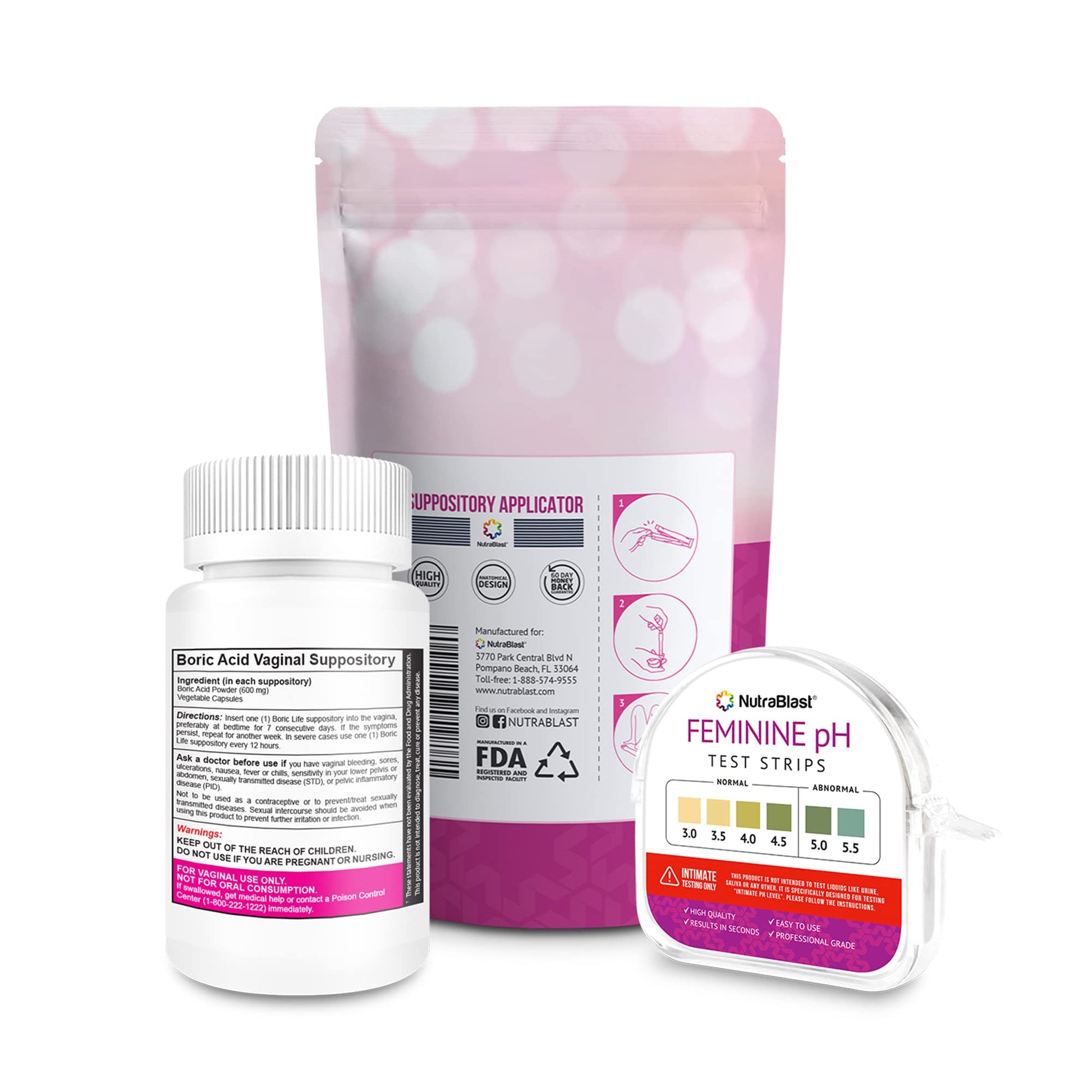 NutraBlast Boric Acid Vaginal Suppositories 600mg (30 Count) w/Disposable Vaginal Suppository NutraBlastAu supplements