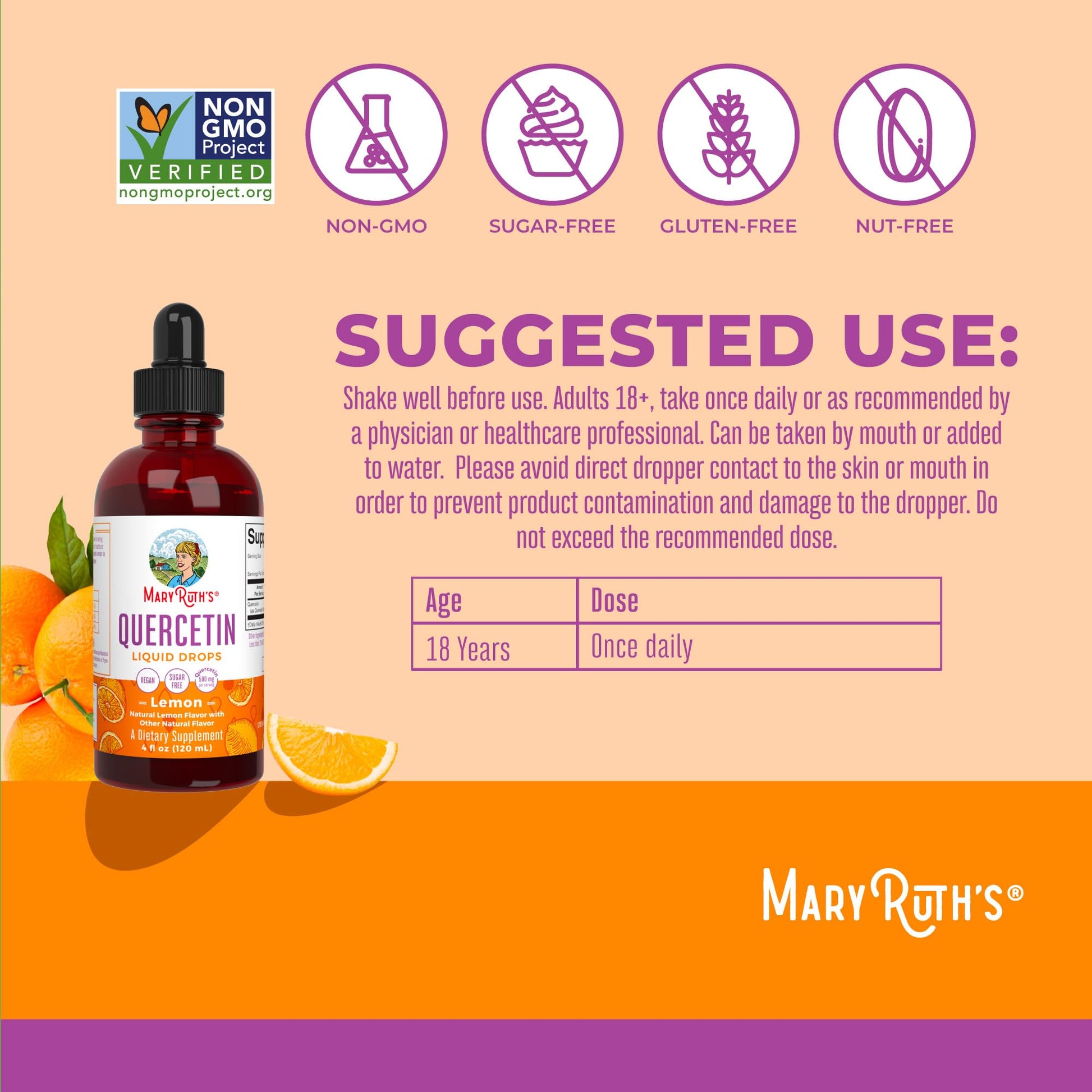 MaryRuth Organics Quercetin Liquid Drops | Sugar Free | 500mg for Adults 18 & Over | Cardiovascular Health for Adults | Bioflavonoid | Vegan | Non-GMO | Gluten Free | 4 Fl Oz MARYRUTH'SUS supplements