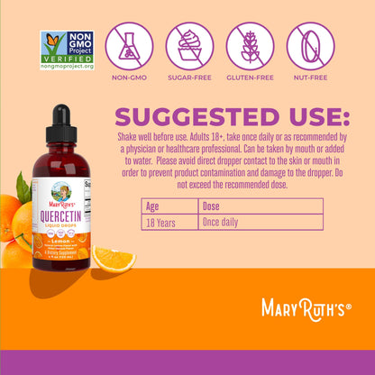 MaryRuth Organics Quercetin Liquid Drops | Sugar Free | 500mg for Adults 18 & Over | Cardiovascular Health for Adults | Bioflavonoid | Vegan | Non-GMO | Gluten Free | 4 Fl Oz MARYRUTH'SUS supplements