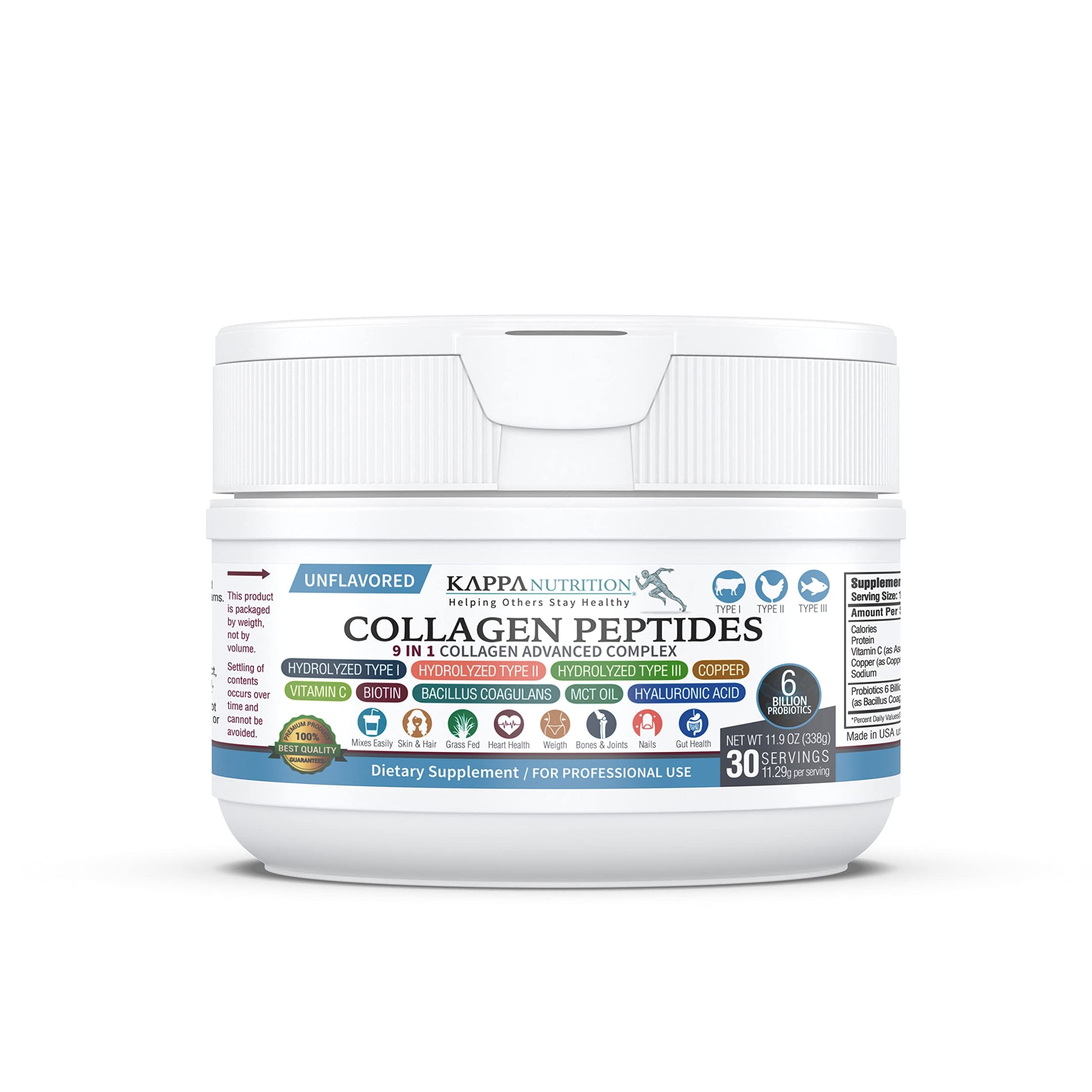 KAPPA NUTRITION Collagen Type I, II, III, 6 Billion Probiotic Acid Resistance, Hyaluronic Acid, Vitamin C, Biotin, Copper and MCT Oil, Beautiful Hair, Nails, & Skin, Collagen Peptides 9 in 1 (11.9oz) KAPPA NUTRITIONAu supplements