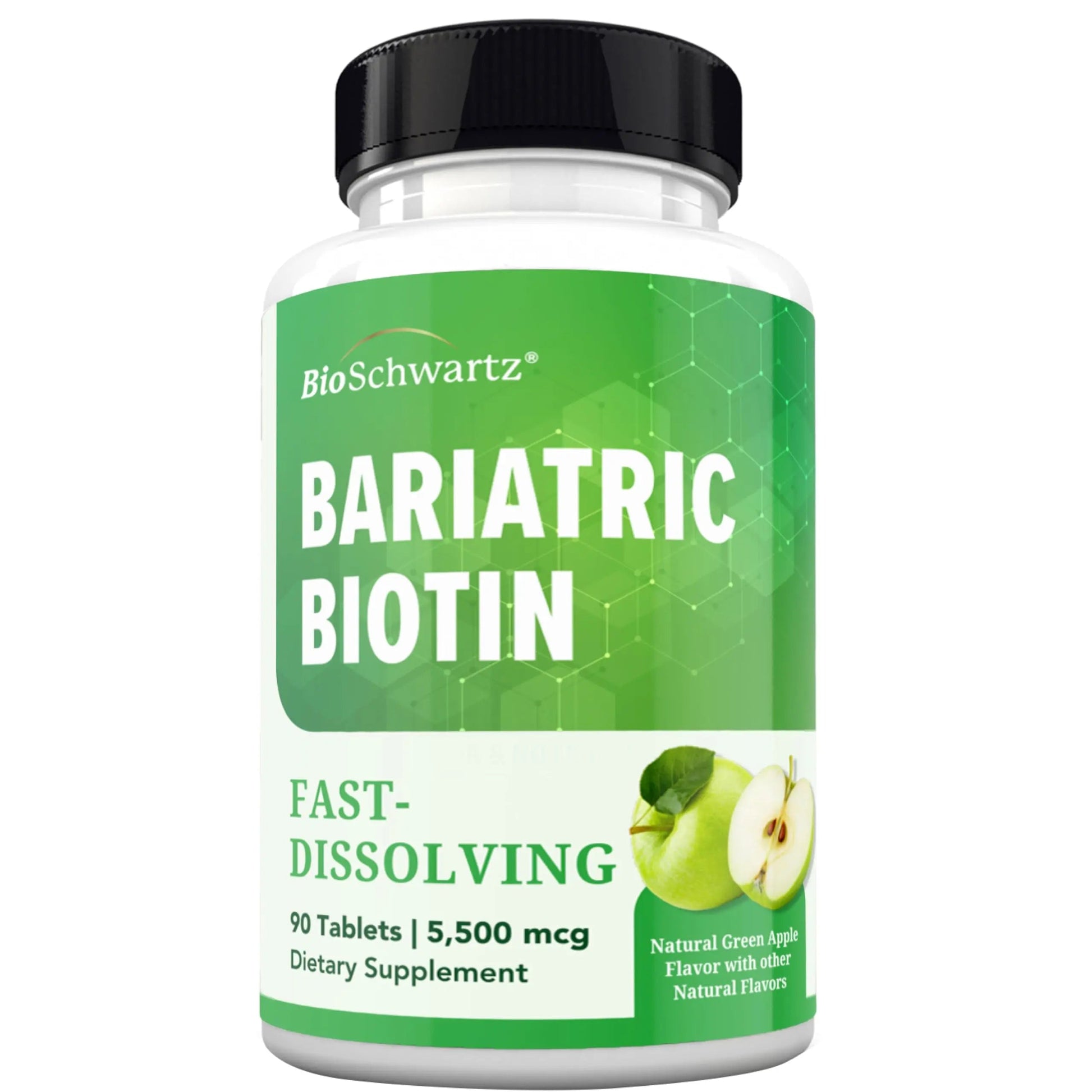 BioSchwartz Bariatric Biotin Chewable Tablets - 5500mcg Biotin per Serving - Green Apple Flavor, 3 Month Supply - Sugar-Free Hair Skin Nails Vitamins BioSchwartzAu supplements