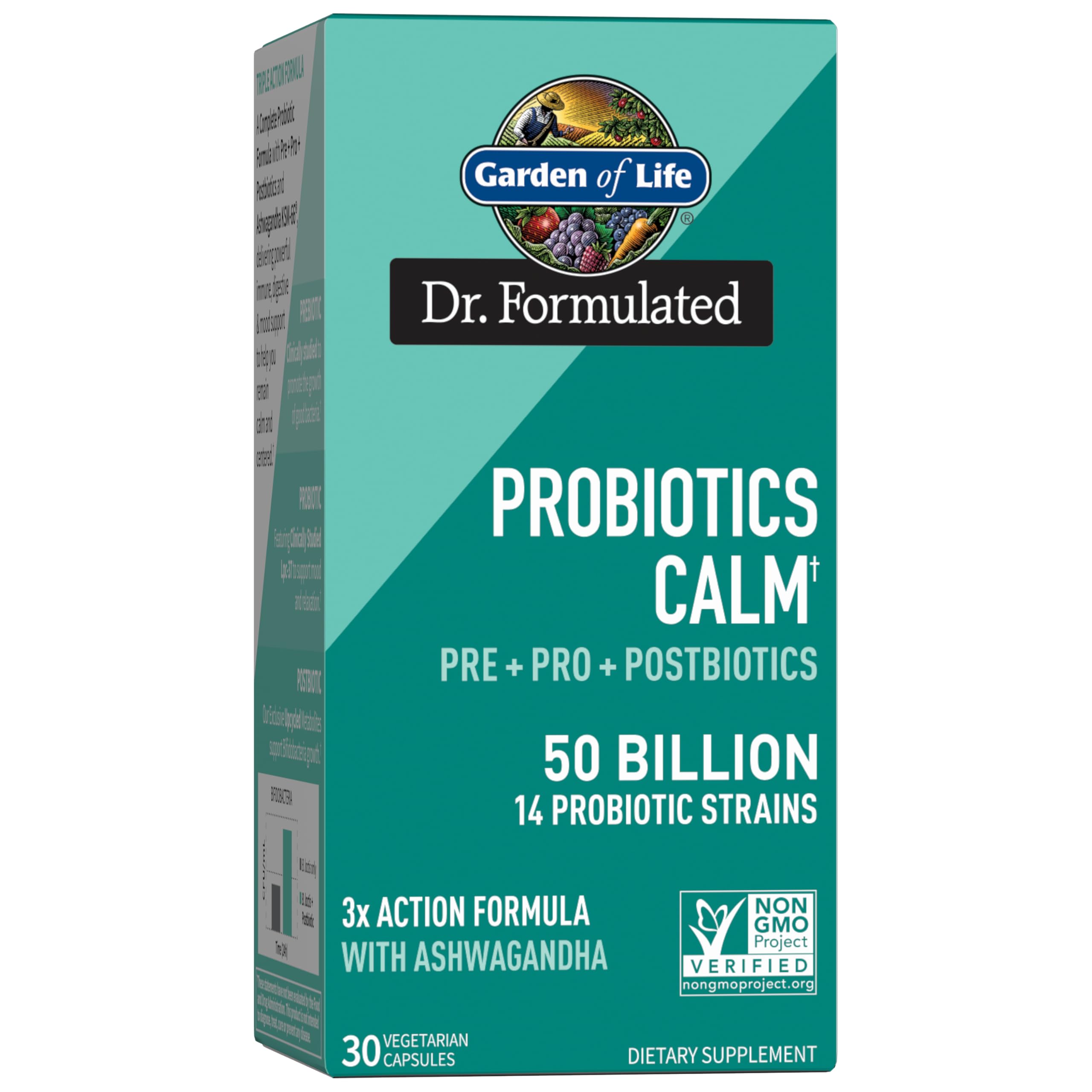 Garden of Life Dr. Formulated Pre, Post & Probiotics Calm 50 Billion CFU Daily 3-in-1 Complete Supplement with Ashwagandha – Mood Support, Digestive & Immune Support, 30 Vegetarian Capsules Garden of LifeAu supplements