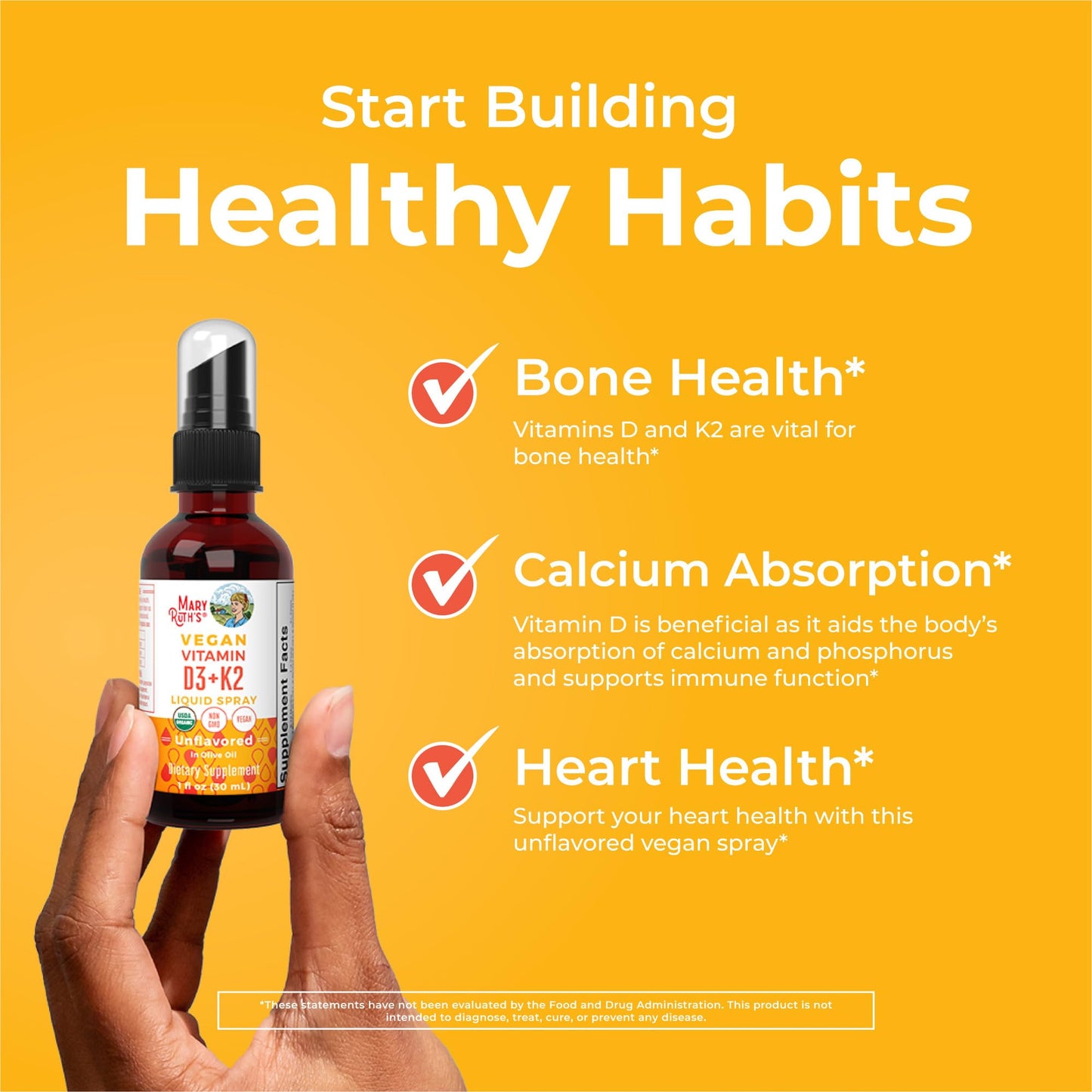 MaryRuth's Organic D3 + K2 Spray for Adults & Kids for Bone Health | Vitamin D3 as Cholecalciferol | Vitamin K2 | Immunity | Mineral Absorption | Heart Health | Vegan | Non-GMO | Gluten Free | 1 Fl Oz MARYRUTH'SUS supplements
