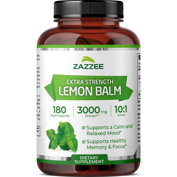 Zazzee Organic Lemon Balm 10:1 Extract, 180 Vegan Capsules, 6 Month Supply, Melissa Officinalis, Calm, Mood, Stress & Relaxation Support, Herbal Supplement, All-Natural, Non-GMO, Made in the USA ZazzeeAu supplements