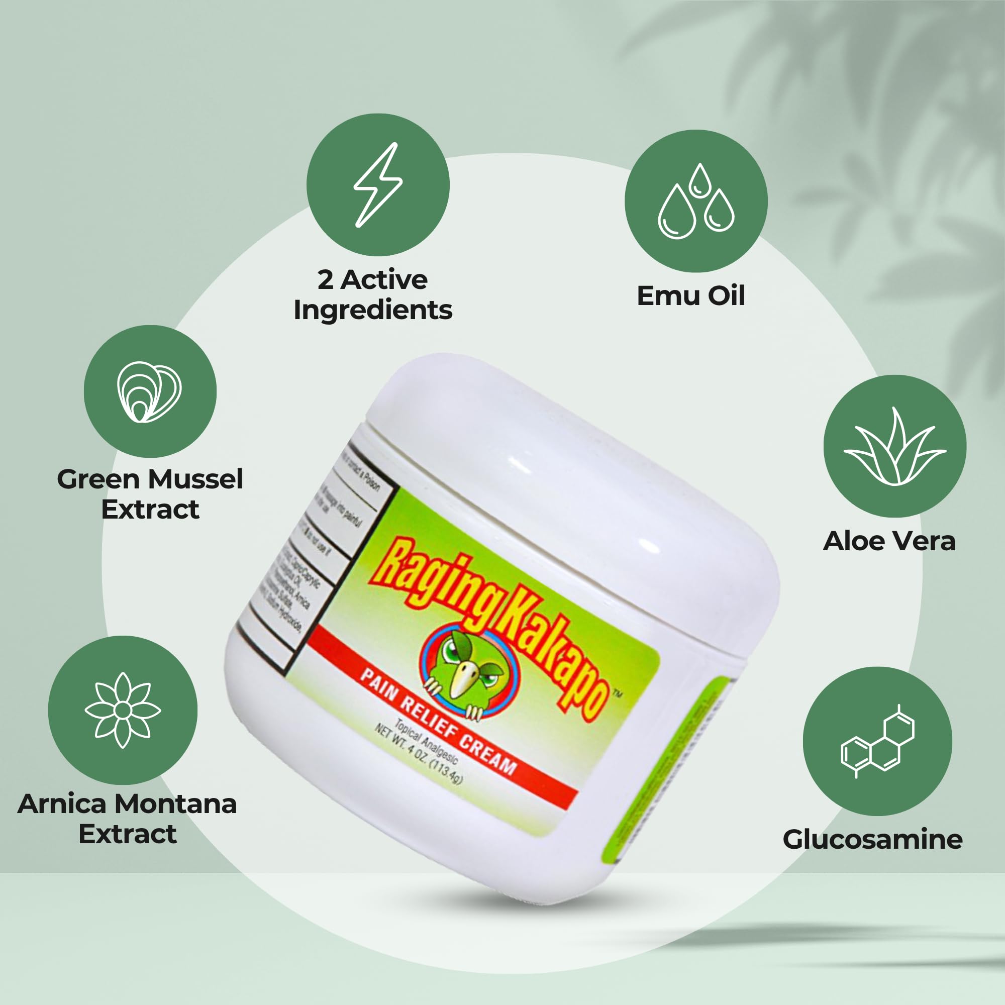 Raging Kakapo Pain Relief Cream - Sore Muscles, Joint Pain & Aches - Odor Free, Non-Greasy Pain Cream - Histamine Dihydrochloride, Capsaicin, Emu Oil & More - 4 oz. Jar Raging KakapoAu supplements