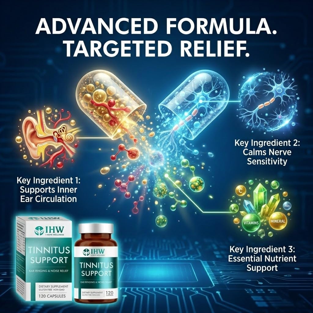IHW Tinnitus Relief for Ringing Ears, 1200mg Tinnitus Relief Supplement, 120 Capsules, with Vitamin B Complex & C, Reduces Ringing in Ears, Promotes Hearing Wellness & Comfort IHWAu supplements