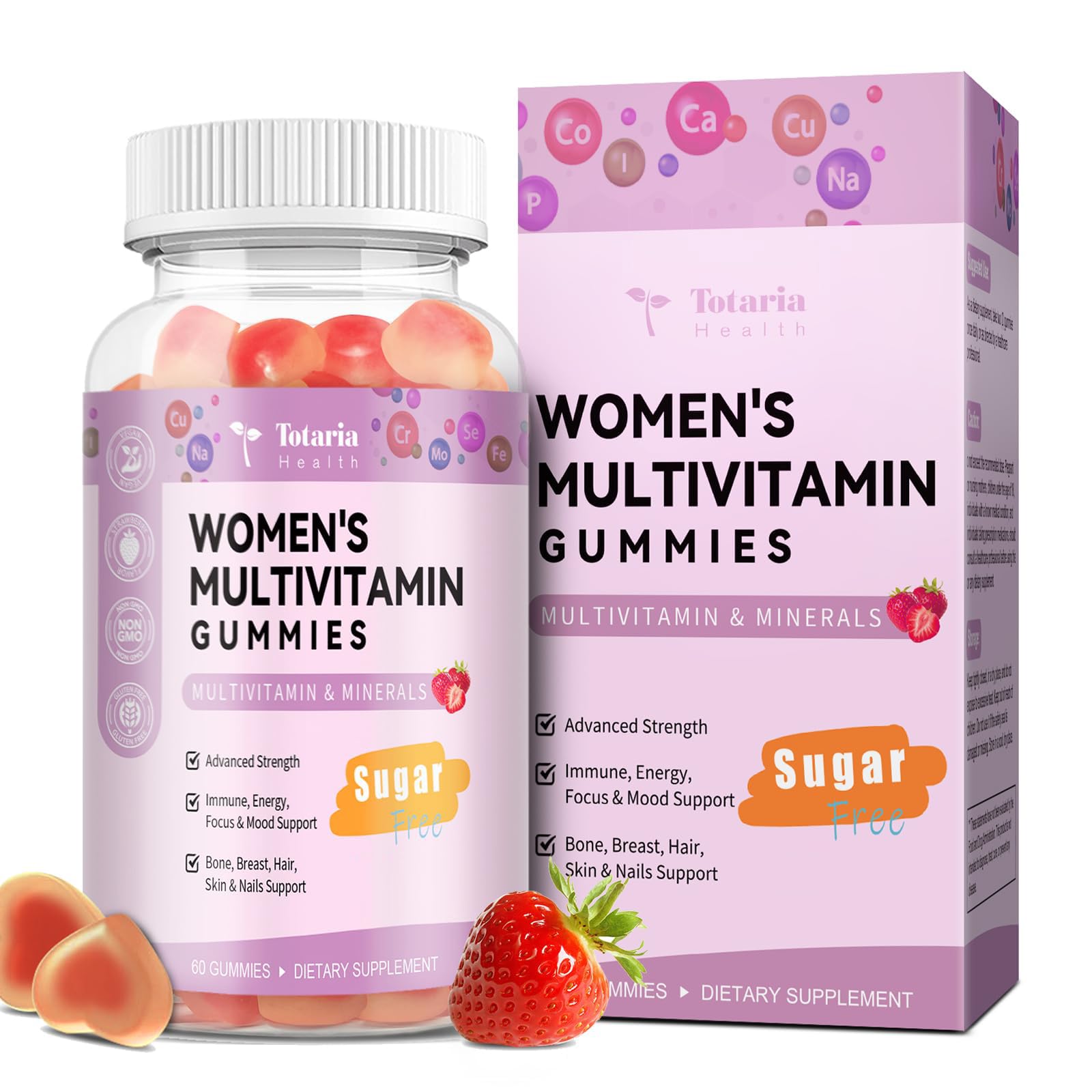 Totaria Sugar Free Multivitamin Gummies for Women 14+ w/Iron, Inositol, Folate, Biotin, Womens Daily Multivitamin Gummy w/Vitamin A, C, B, D3, K2 TotariaUS supplements