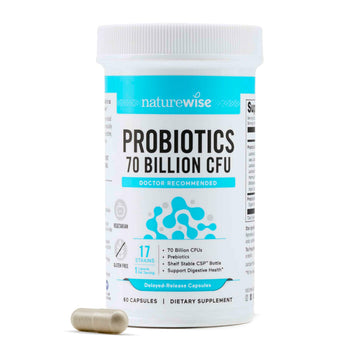 NatureWise Probiotics 70 Billion CFU - 17 Strains + Organic Prebiotics - Immune, Digestive & Gut Health Support for Women & Men - Vegetarian, Gluten-Free, Non-GMO - 60 Capsules[2-Month Supply] NatureWiseAu supplements