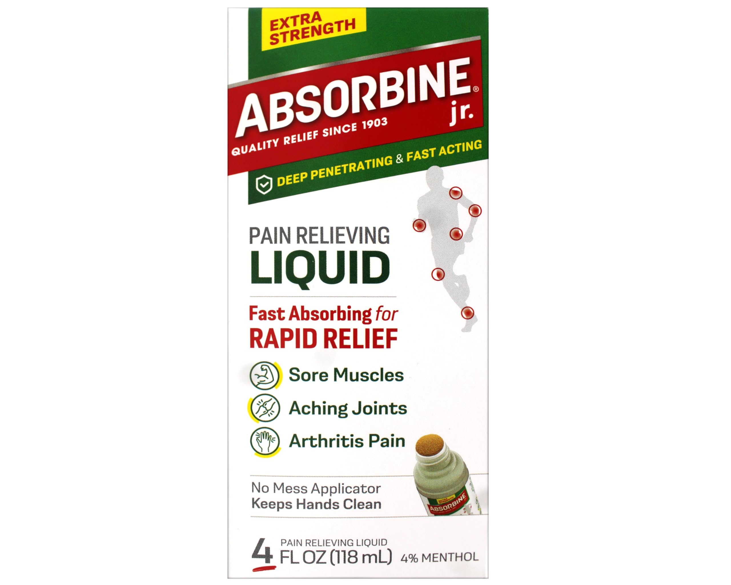 ABSORBINE JR. Extra Strength Pain Relieving Liquid, for Muscle, Joints, Arthritis Pain, with No-Mess Applicator, 4 Oz (Pack of 3) ABSORBINE JR.Au supplements