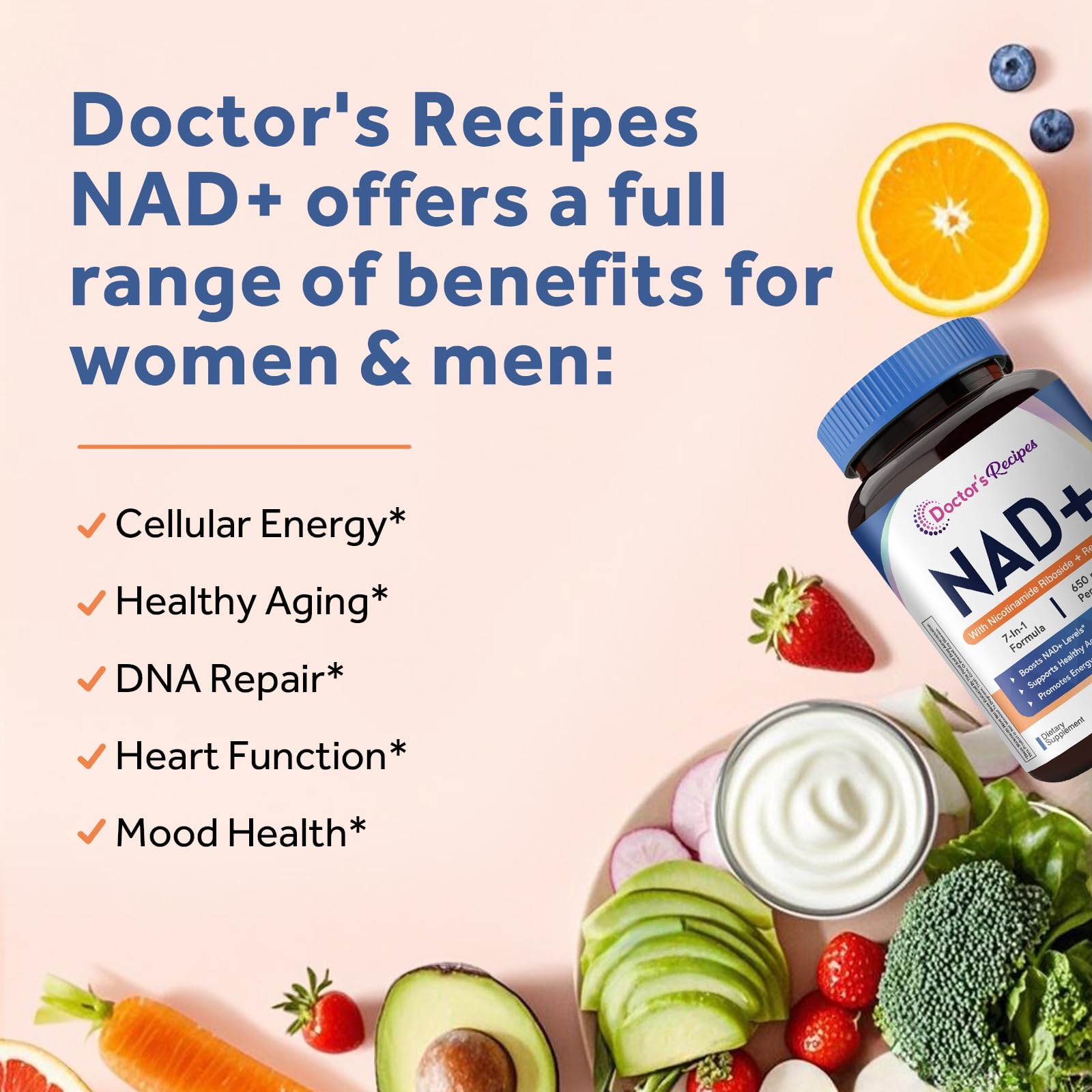Doctor's Recipes NAD Supplement, Nicotinamide Riboside, Resveratrol, NMN Alternative for Anti-Aging, w/Magnesium Glycinate & L-Tryptophan, 650mg Per Serving, Energy & Mood Boost, 60 Vegan Capsules Doctor's RecipesAu supplements