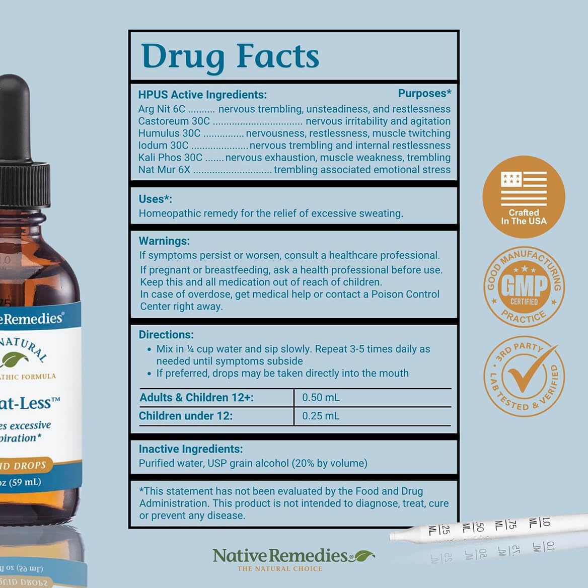 Native Remedies Sweat-Less - Natural Homeopathic Formula for Excessive Sweating, Perspiration and Clamminess - 59 mL Native RemediesAu supplements