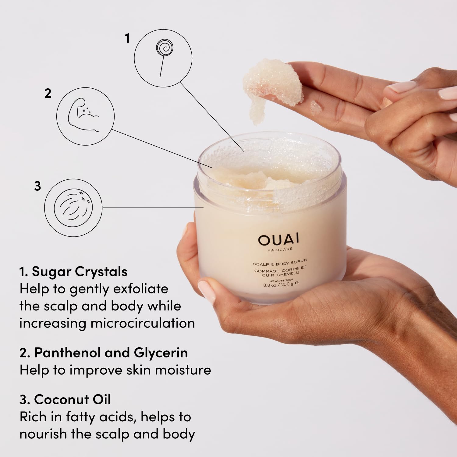 OUAI Scalp & Body Scrub, Melrose Place - Exfoliating Body Scrub with Sugar & Coconut Oil Blend for Smooth, Moisturized Skin - Gentle Scalp Exfoliator for Removing Product Build Up (8.8 Oz) OUAIAu supplements