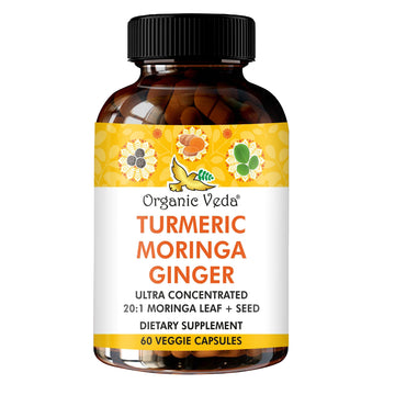 Organic Veda Turmeric Moringa Ginger Capsules - Super Antioxidants & Curcumin Supplement with 20:1 Moringa Leaf & Seed Extract, Black Pepper - Energy, Joints, Heart Health Support - 60 Vegan Pills Organic VedaAu supplements