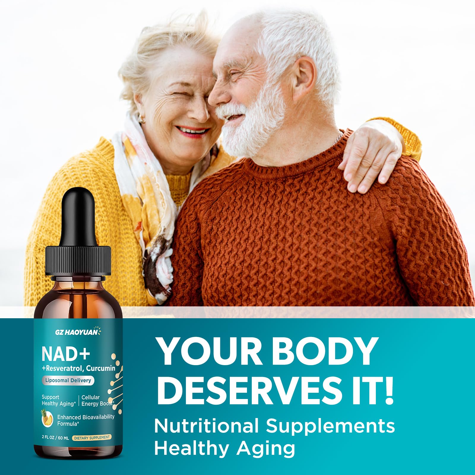 GZ HAOYUAN NAD Liquid Supplement for Women, Liposomal NAD+ Drops 1200MG with NAD Plus Resveratrol, Tmg, Quercetin, Anti-Aging, Cell Regeneration, Energy & Metabolism Support, Pineapple Flavor GZ HAOYUANAu supplements