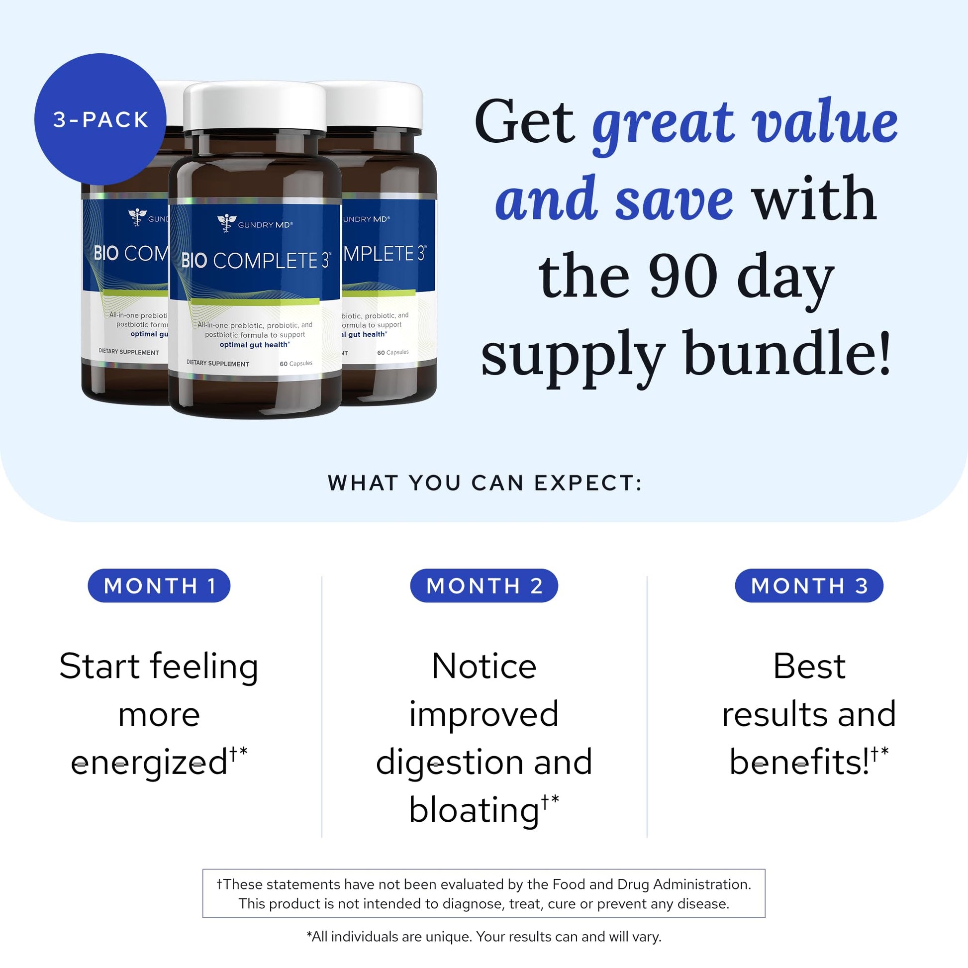 Gundry MD® Bio Complete 3 - Prebiotic, Probiotic, Postbiotic to Support Optimal Gut Health, 30 Day Supply (90 Day Supply) Gundry MDAu supplements