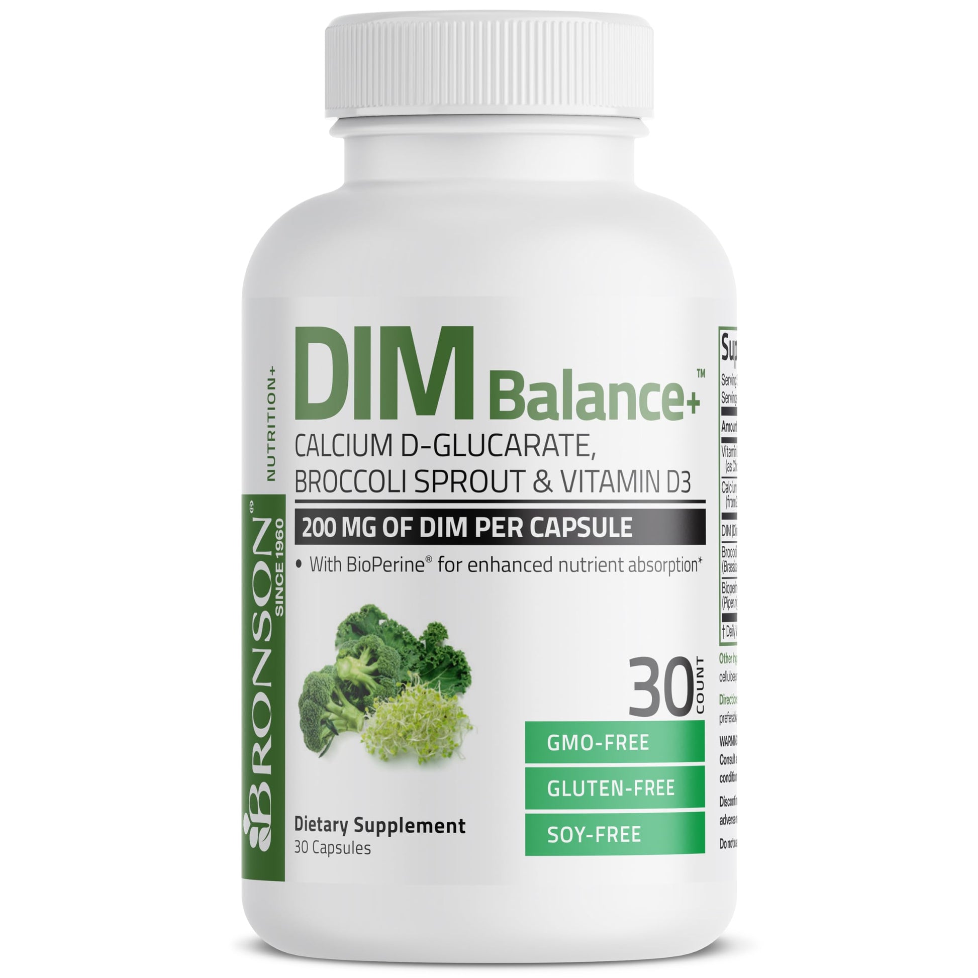 Bronson DIM Balance+ Calcium D-Glucarate, Broccoli Sprouts and Vitamin D3 200 MG of DIM per Capsule Supports Estrogen Metabolism and Balanced Hormone Levels Non-GMO, 30 Vegetarian Capsules BronsonAu supplements