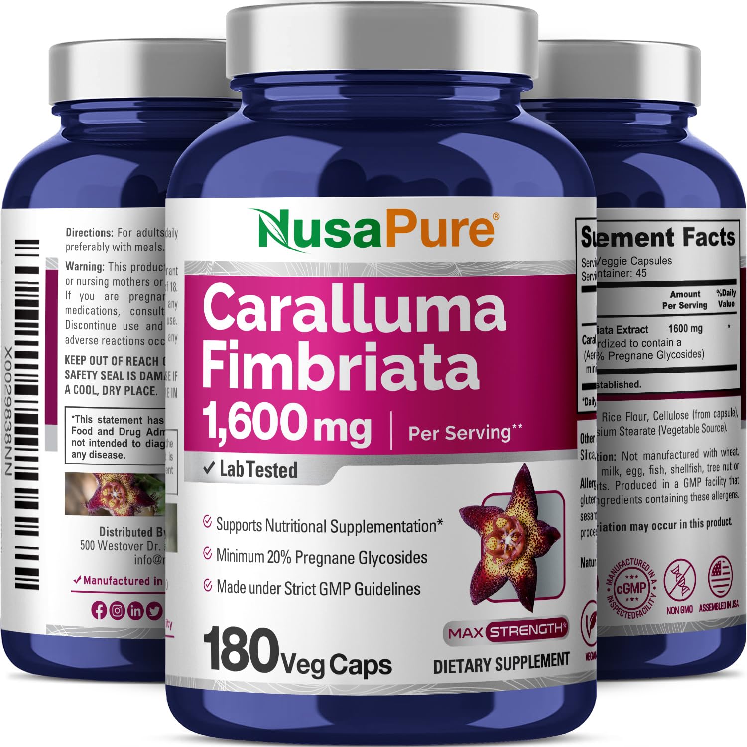 NusaPure Caralluma Fimbriata 1600mg - 180 Veggie Capsules (Non-GMO, Vegan) NusaPureAu supplements