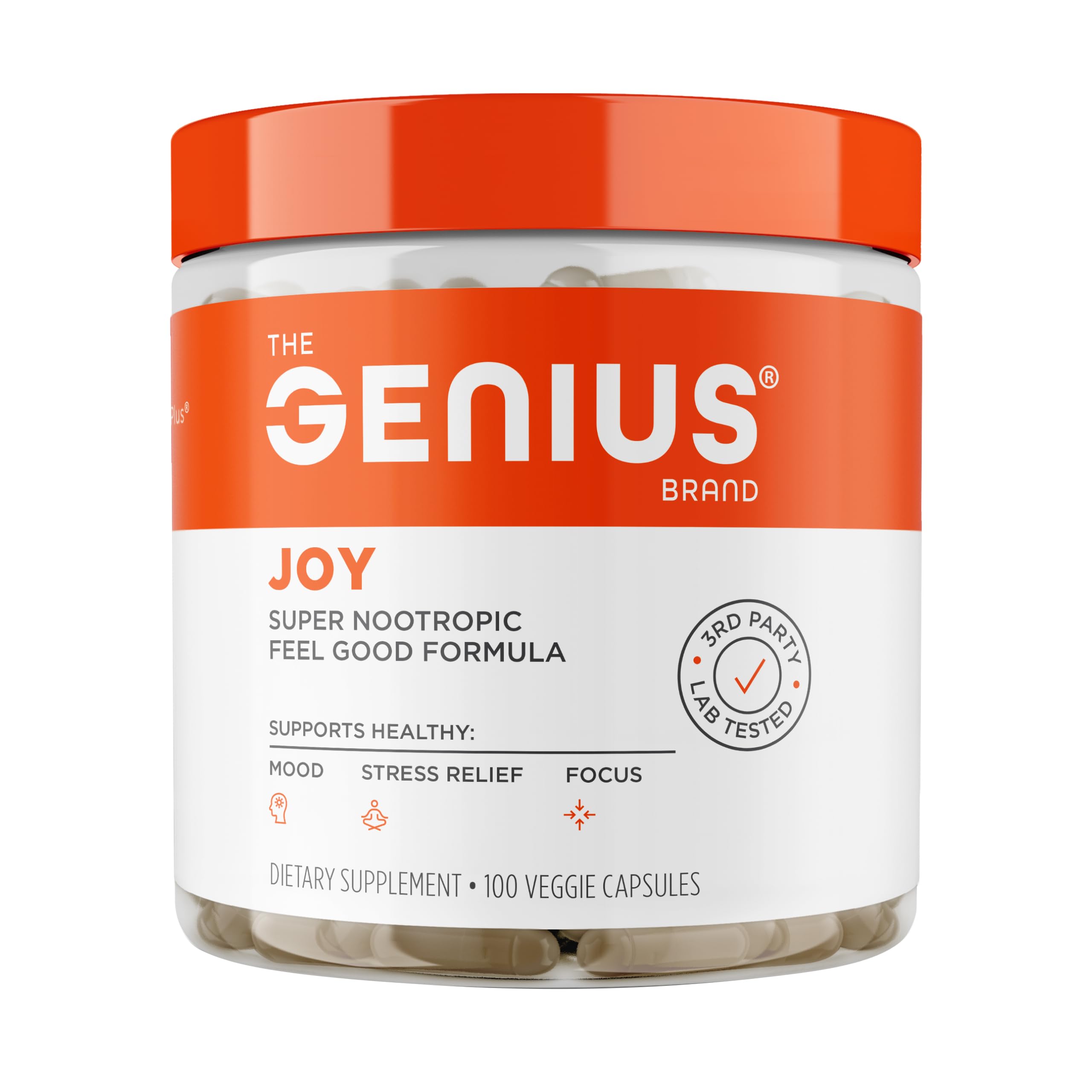 Genius Joy, Nootropic Mood Enhancer Supplement - Support Cognitive Health, Enhance Mood & Neural Function with Brain Boosting L-Theanine, Panax Ginseng & SAM-e - Organic, Non-GMO, & Gluten-Free The Genius BrandUS supplements