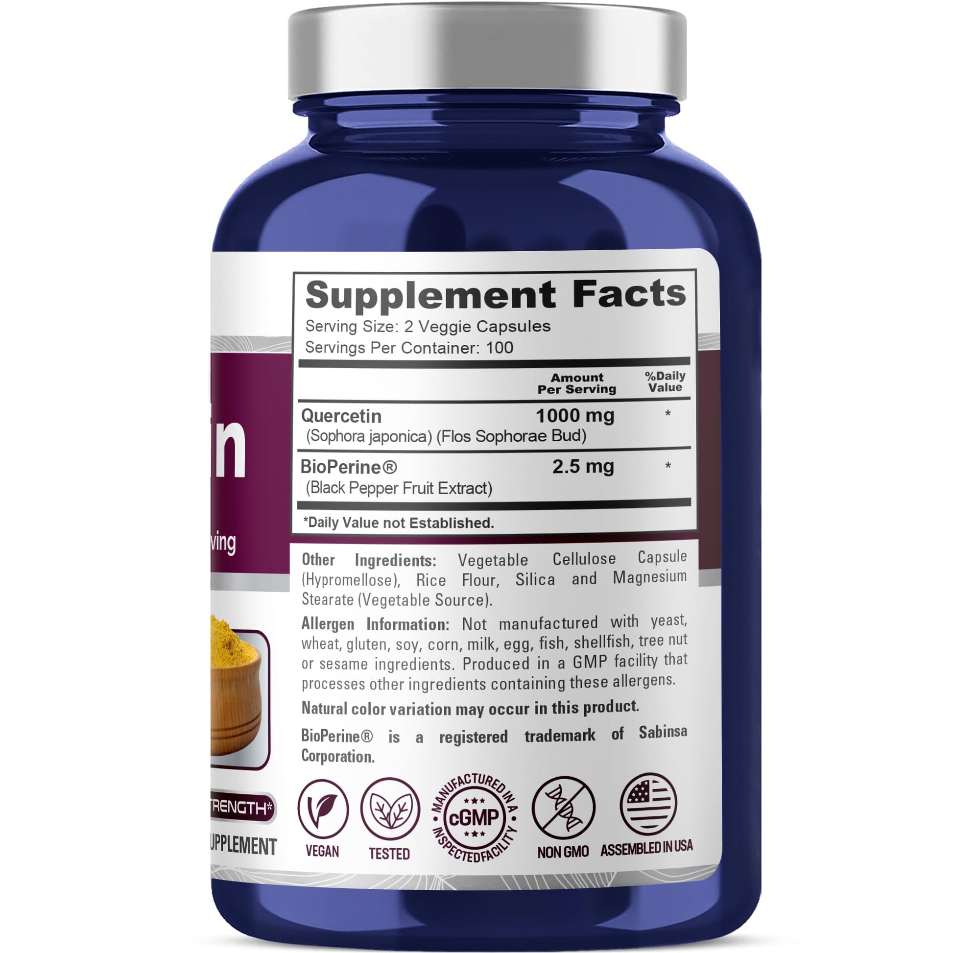 NusaPure Quercetin - Suitable for Vegetarian/Vegan, Non - GMO - 1000 mg - 200 Capsules NusaPureAu supplements