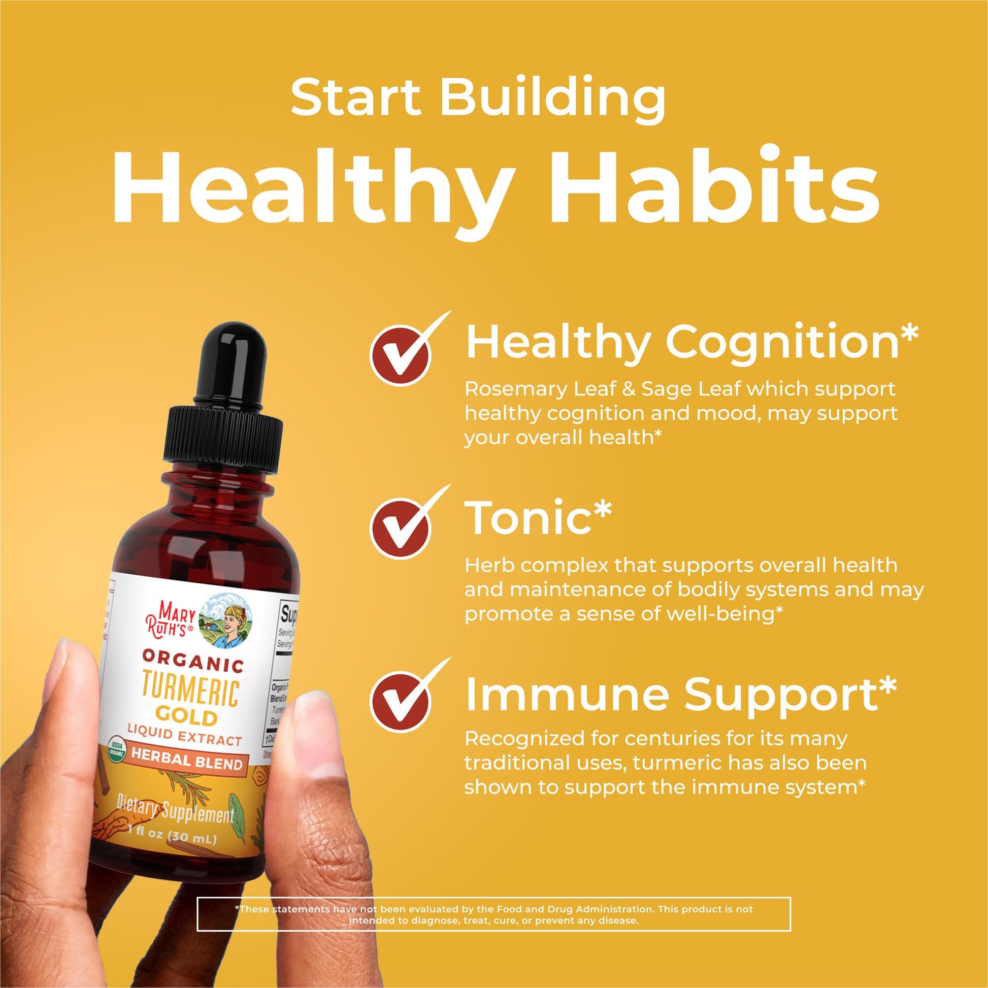 MaryRuth Organics USDA Turmeric Gold Liquid Drops | Herbal Blend | Turmeric Curcumin | Black Pepper | Cassia Cinnamon Bark | Ginger Root | Immune Support | Non-GMO Project Verified | Vegan | 1oz MARYRUTH'SUS supplements