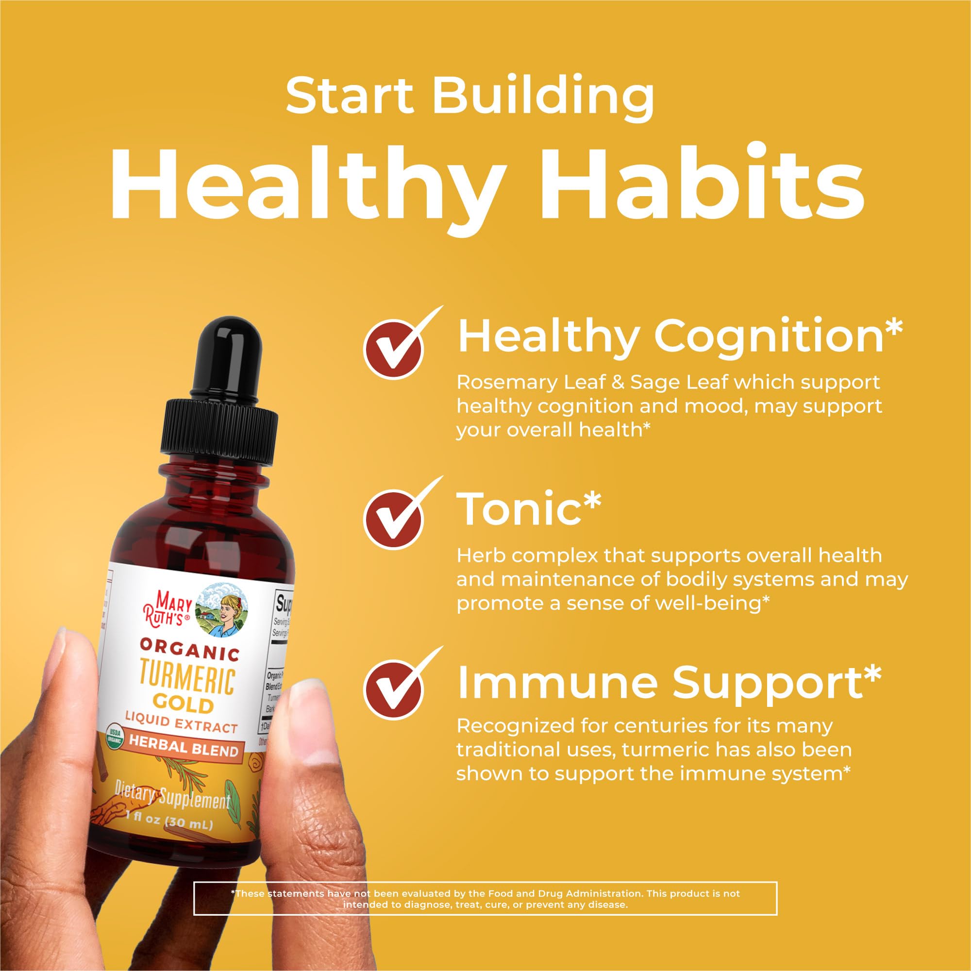 MaryRuth Organics USDA Turmeric Gold Liquid Drops | Herbal Blend | Turmeric Curcumin | Black Pepper | Cassia Cinnamon Bark | Ginger Root | Immune Support | Non-GMO Project Verified | Vegan | 1oz MARYRUTH'SUS supplements