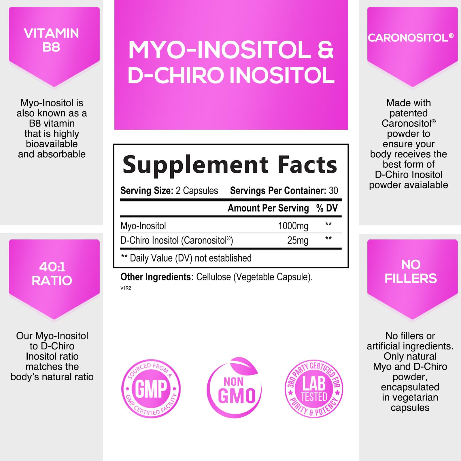 Myo-Inositol & D-Chiro Inositol Blend - 30 Day Supply, Premium 40:1 Ratio, Hormone Sup Nature's GlowUS supplements