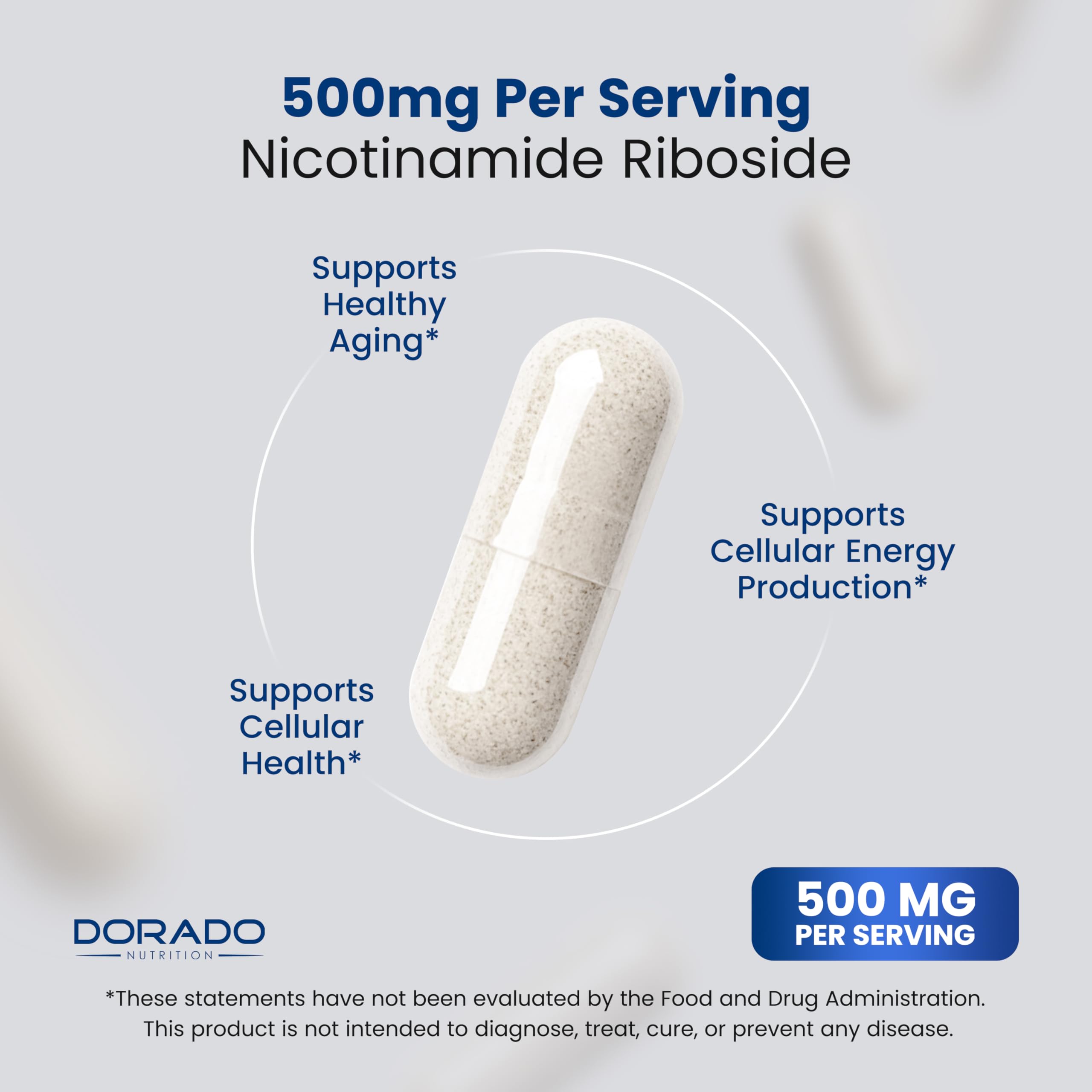 Nicotinamide Riboside 500mg (30 Count) NAD Supplement - NR Supplement For Women & Men to Support NAD+ Levels - NAD Booster - Third Party Tested - Vegan Safe, Non GMO & USA Made (30 Capsules) DORADO NUTRITIONAu supplements