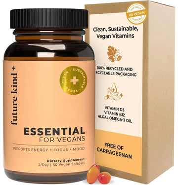 Future Kind Vegan Multivitamins - Glass Bottle & Made for Vegans with Omega 3 DHA, EPA, Vitamin B12 & D3 for Energy, Focus, & Mood (60 Softgels) Future KindAu supplements