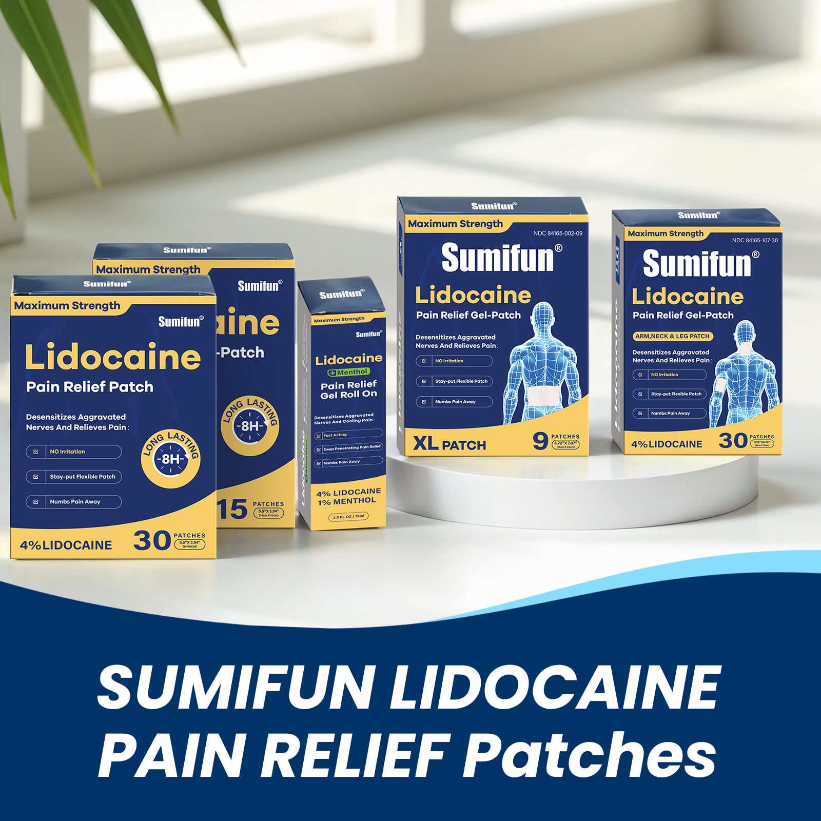 Sumifun 4% Lidocaine XL Pain Patches | Extra Large 4.72"x7.87" for Full Back & Thigh Coverage | Maximum Strength OTC Numbing | 8-Hour Medical Adhesion (X-Large, Count, 9) SumifunAu supplements