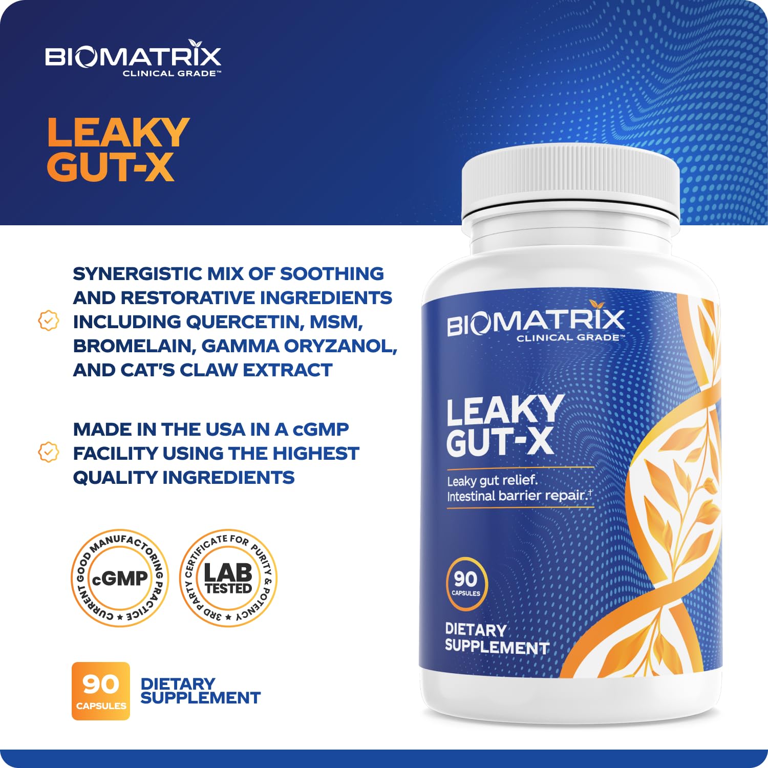 BioMatrix Leaky Gut Repair Supplement w/Glutamine, Quercetin, Cat's Claw, MSM, SIBO, Prebiotic Support, Intestinal Barrier Revive for Men and Women | 60-Day Supply – Leaky Gut-X BioMatrixAu supplements