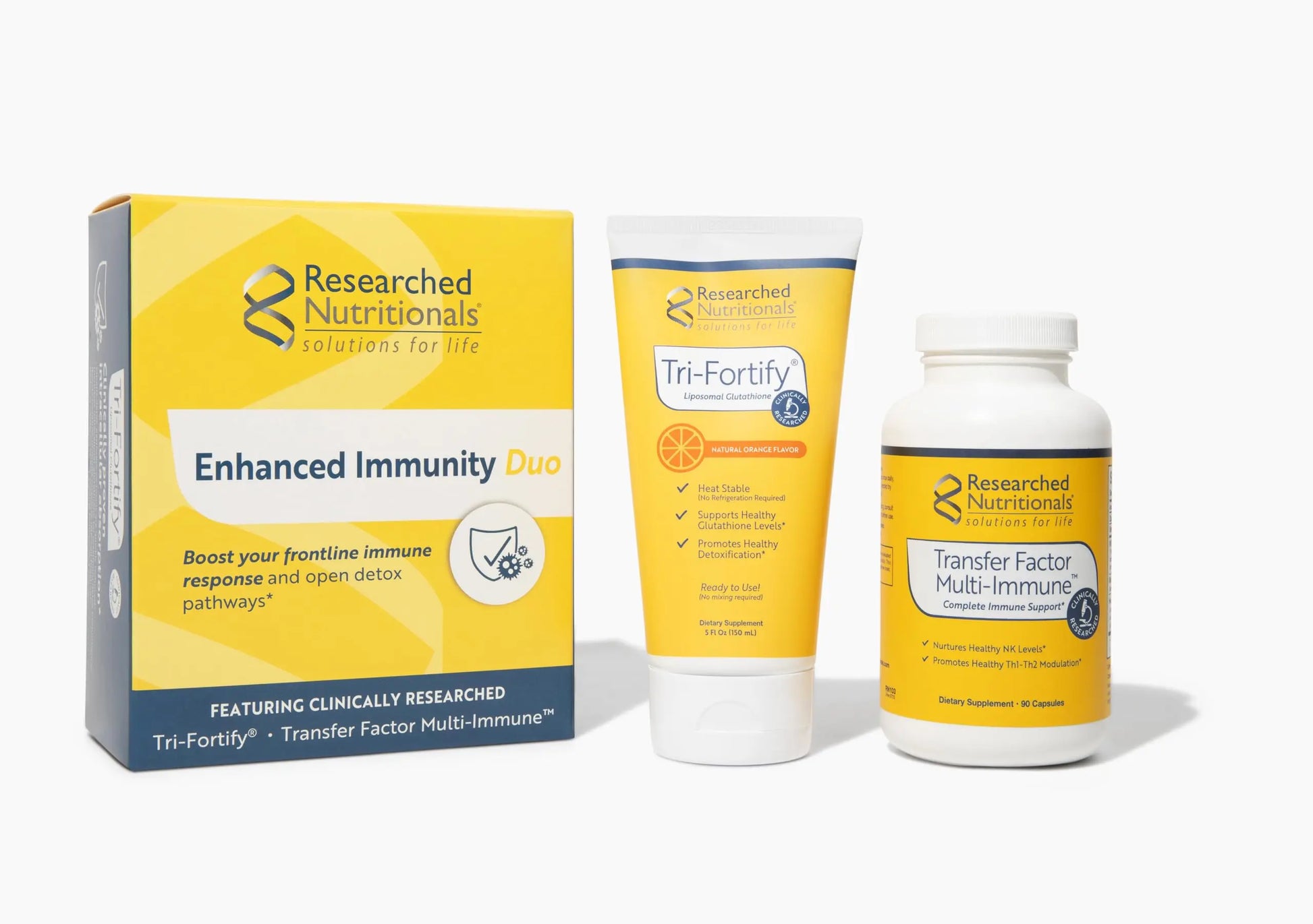 Researched Nutritionals Liposomal Glutathione (450mg) + Colostrum & Mushrooms Supplement for Immune Support - Enhanced Immunity Duo - Tri-Fortify Orange + Transfer Factor Multi-Immune (2 Piece Set) Researched Nutritionalsnz supplements