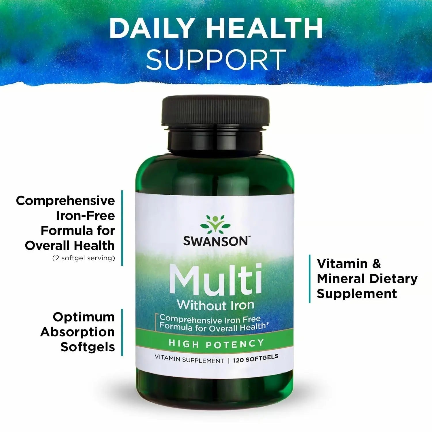 Swanson Multi Without Iron Multivitamin Health Supplement Iron-Free Formula 120 Softgels Sgels (2 Pack) SwansonAu supplements