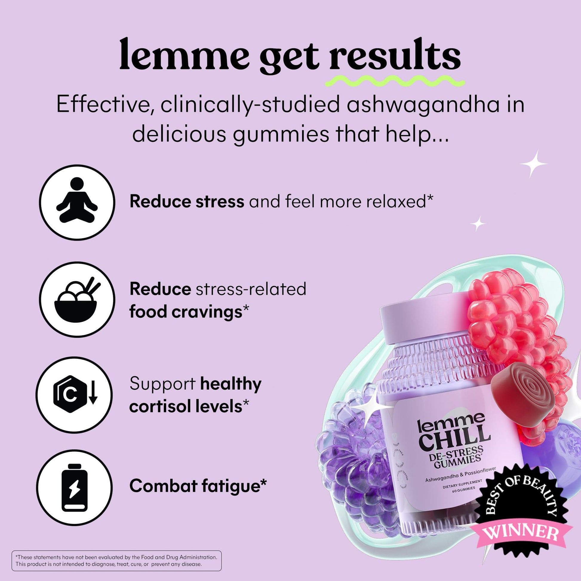 Lemme Chill Stress Relief Gummies with 300mg KSM-66 Ashwagandha, Lemon Balm, Passionflower & Goji to Support Relaxation, Healthy Cortisol & Sleep - Gluten-Free, Non-GMO, Mixed Berry (60 Count) LemmeAu supplements
