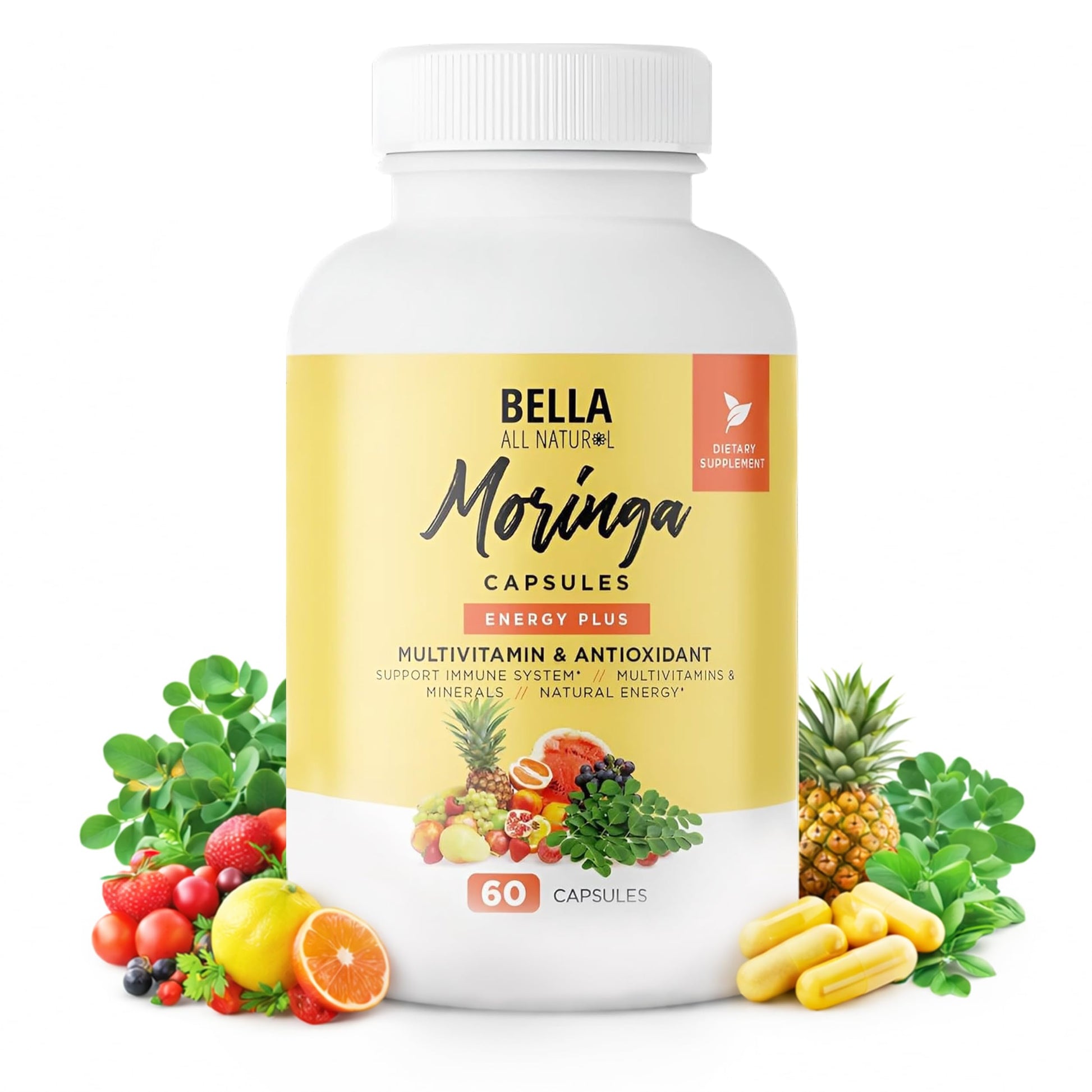Bella All Natural Moringa Capsules 60 Count - Moringa Oleifera Leaf Supplement with Pomegranate & Elderberry Flavor, Pure Organic Moringa Capsules for Immune, Energy & Skin Health Support Bella All NaturalAu supplements