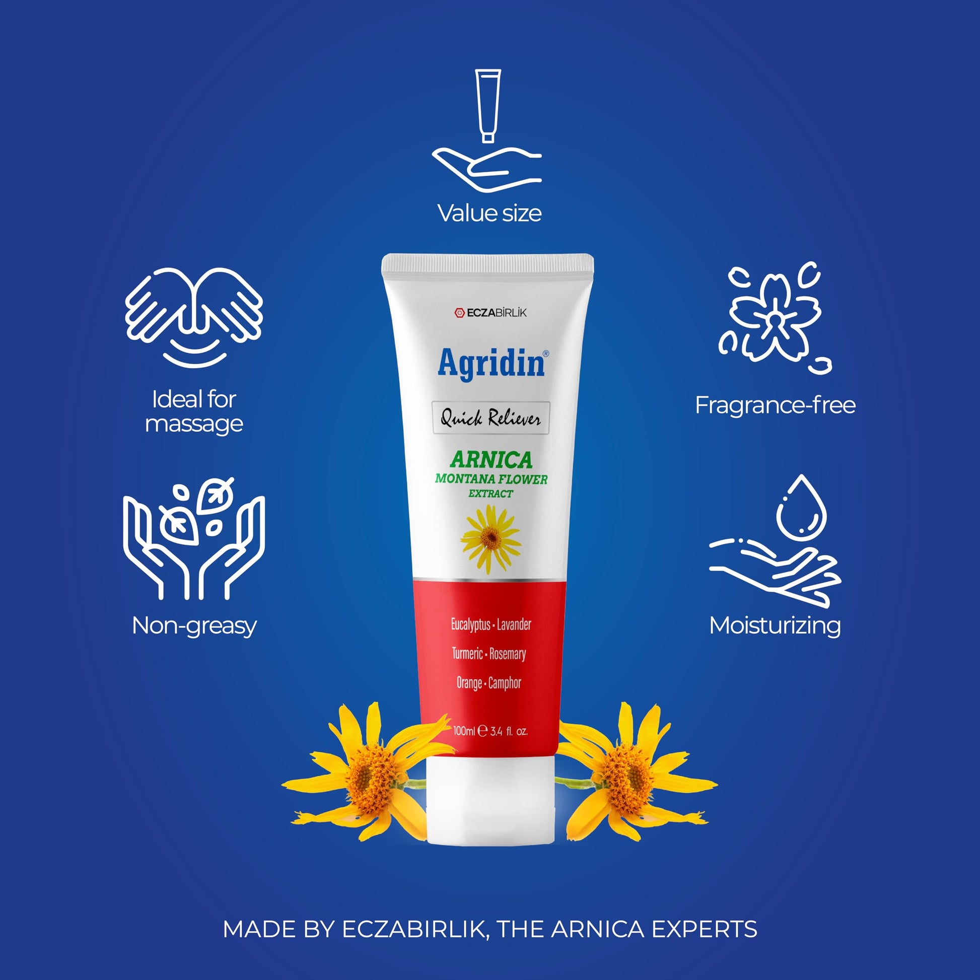 Agridin Arnica Pain Relief Cream for Joint & Muscle – Extra Strength Fast-Acting Formula – Targets Back, Knee, Neck, Hand, Foot Aches – Natural Massage Cream for Inflammation & Bruises AgridinAu supplements