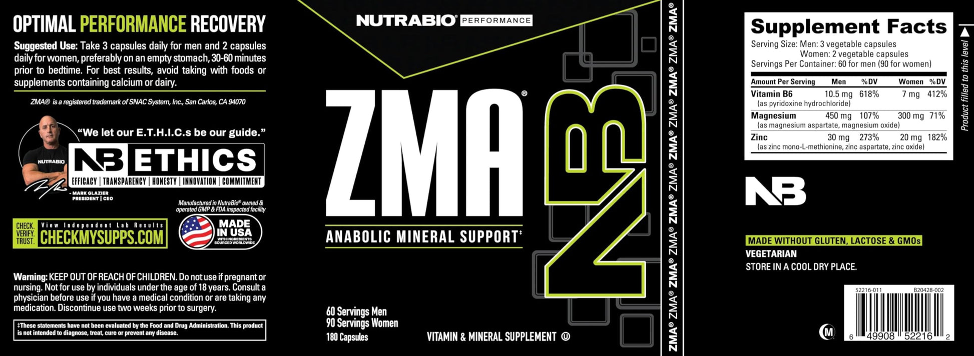 NutraBio ZMA Supplements for Men & Women- Zinc Magnesium Supplements to Support Hormone Levels, Peak Performance, Sleep, Muscle Recovery, Immune Health, 180 Ct. NutraBioAu supplements