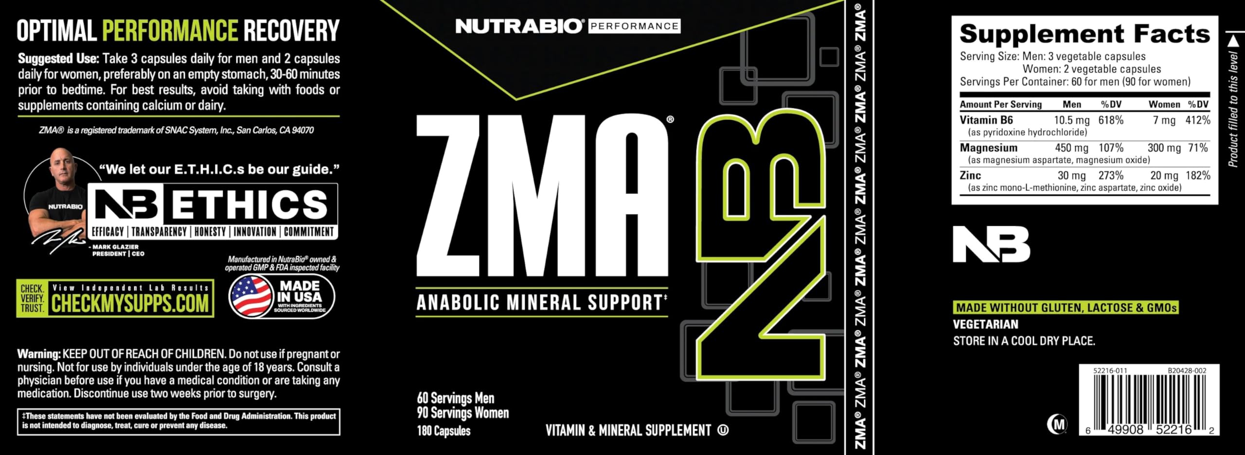 NutraBio ZMA Supplements for Men & Women- Zinc Magnesium Supplements to Support Hormone Levels, Peak Performance, Sleep, Muscle Recovery, Immune Health, 180 Ct. NutraBioAu supplements