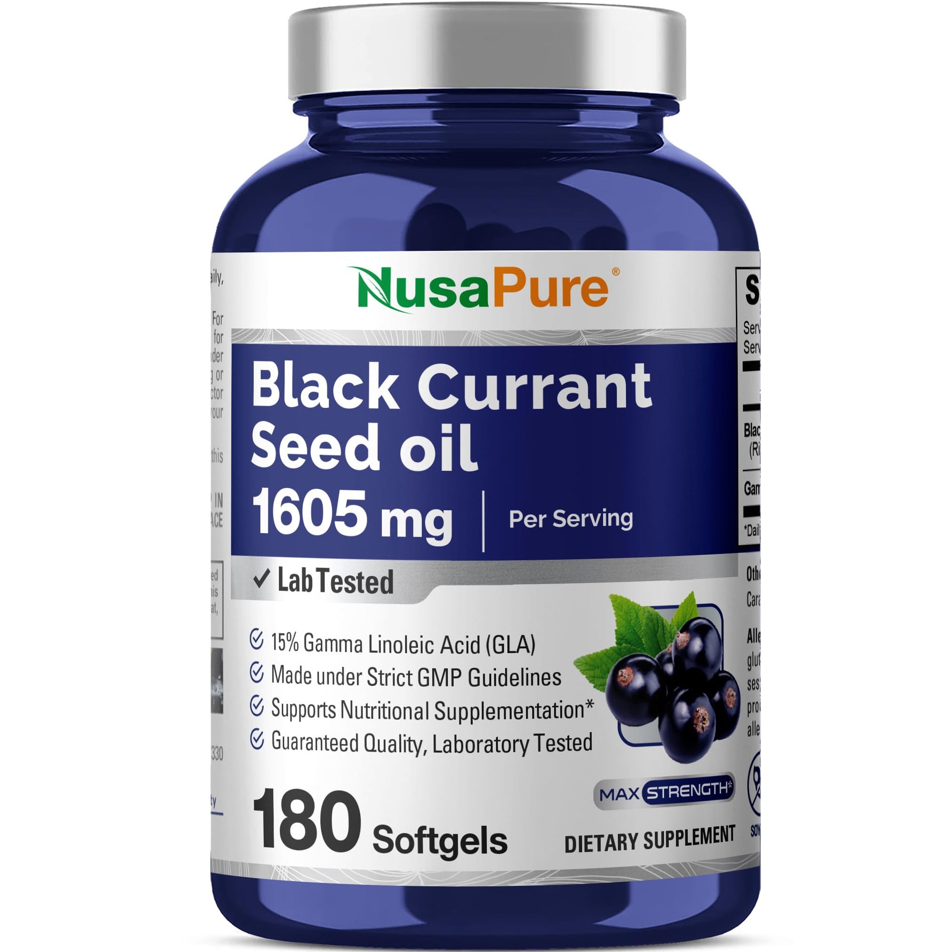 NusaPure Black Currant Seed Oil 1605 mg Gamma Linoleic Acid (GLA) 15% 180 Softgels (Non-GMO, Soyfree) NusaPureAu supplements