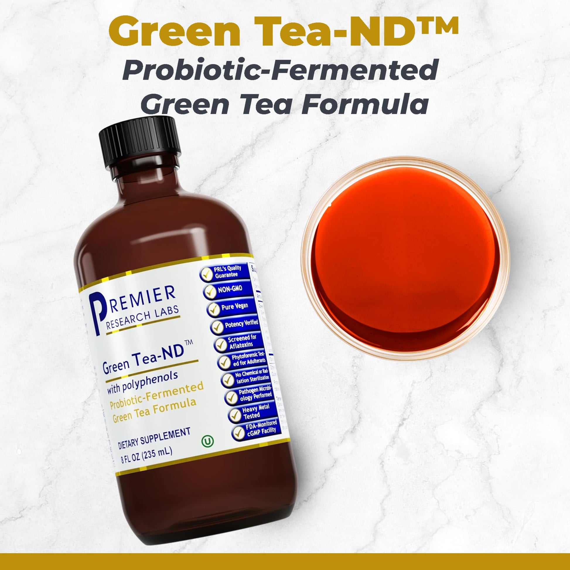 Premier Research Labs Green Tea-ND - Probiotic Fermented Green Tea Extract Supplement with ECGC, Camellia Sinensis Liquid, Supplement Drops for Adults, Vegan Friendly - 8 Fl Oz Bottle Premier Research LabsAu supplements