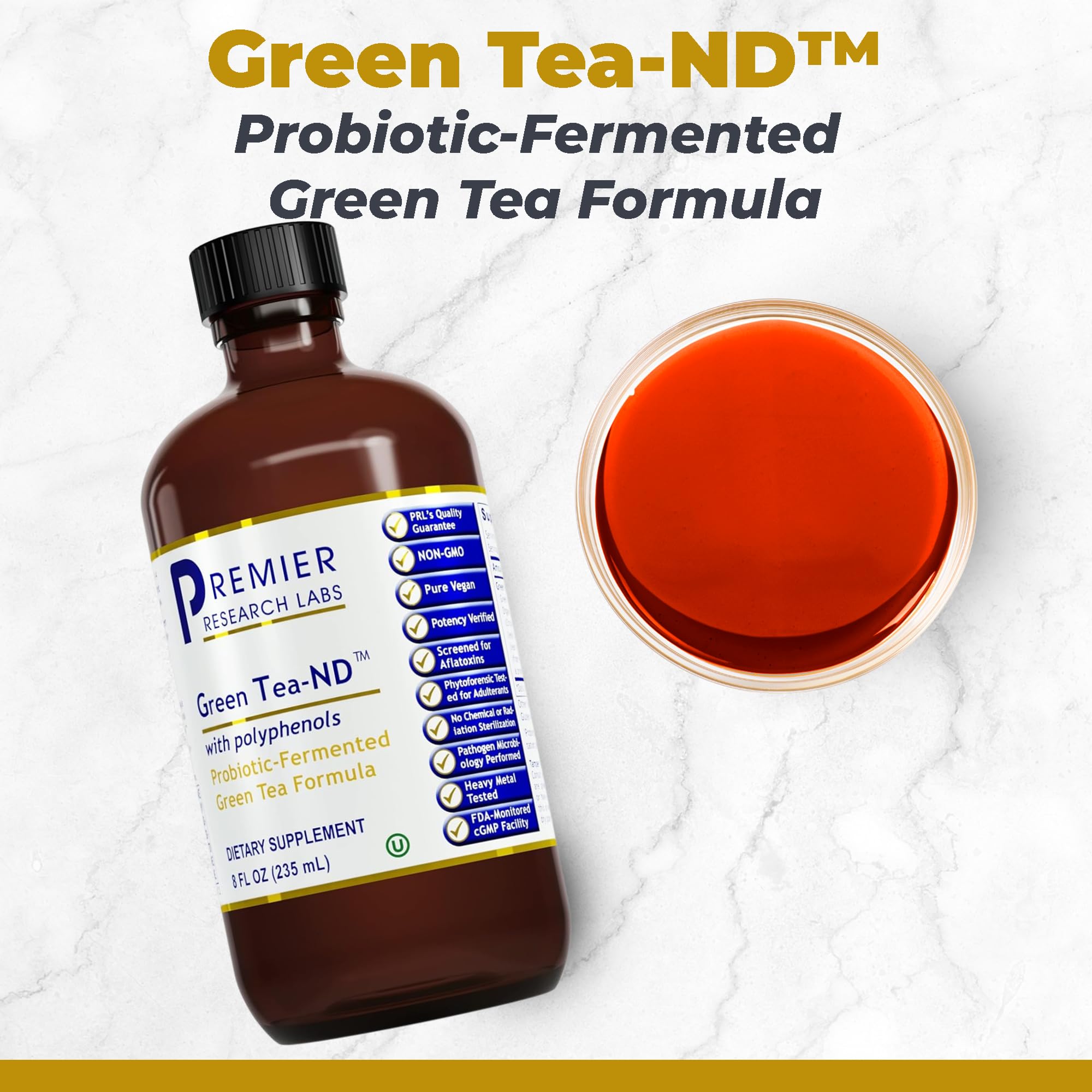 Premier Research Labs Green Tea-ND - Probiotic Fermented Green Tea Extract Supplement with ECGC, Camellia Sinensis Liquid, Supplement Drops for Adults, Vegan Friendly - 8 Fl Oz Bottle Premier Research LabsAu supplements